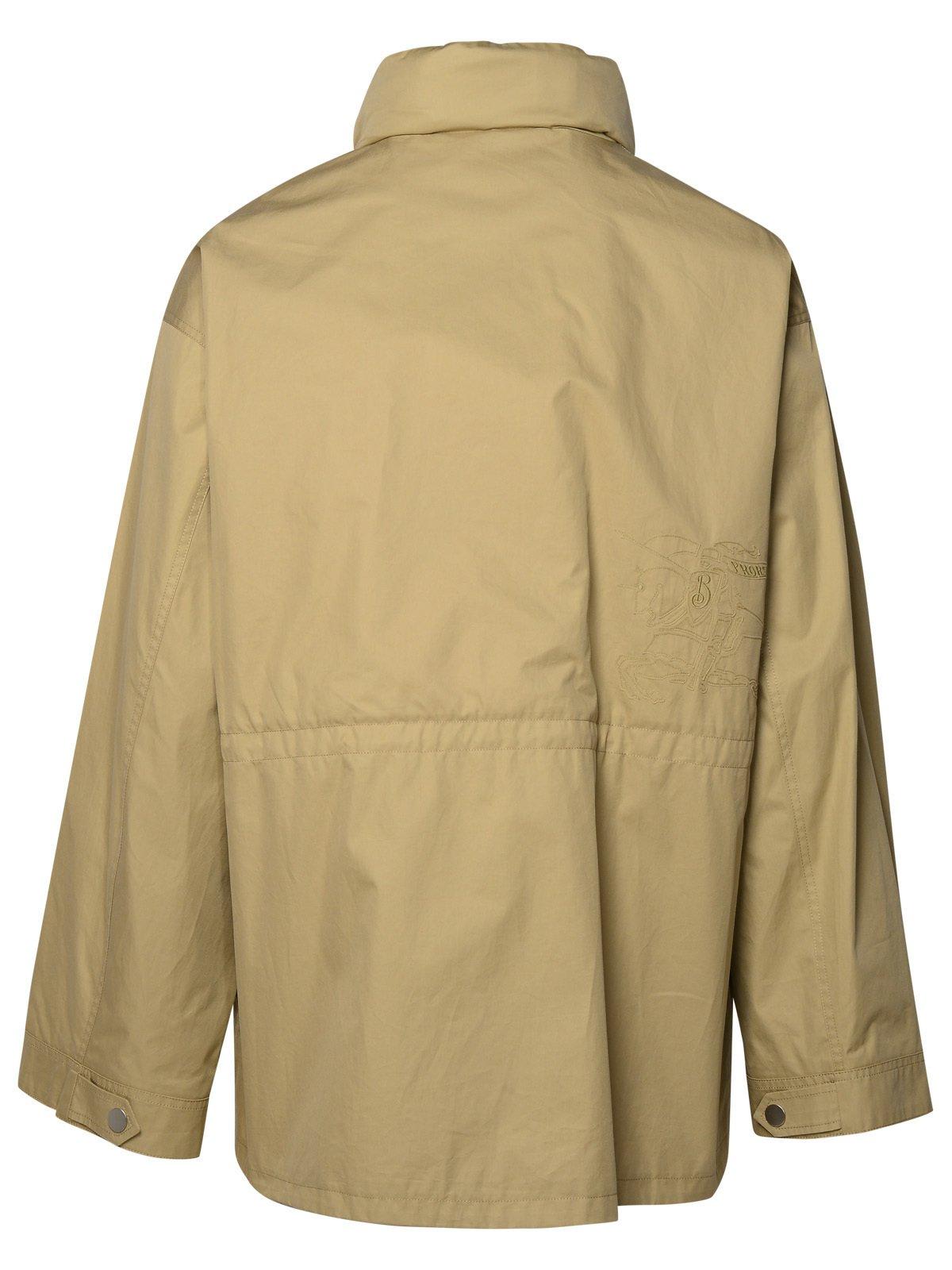 Shop Burberry Ekd-embroidered High-neck Jacket In Neutrals