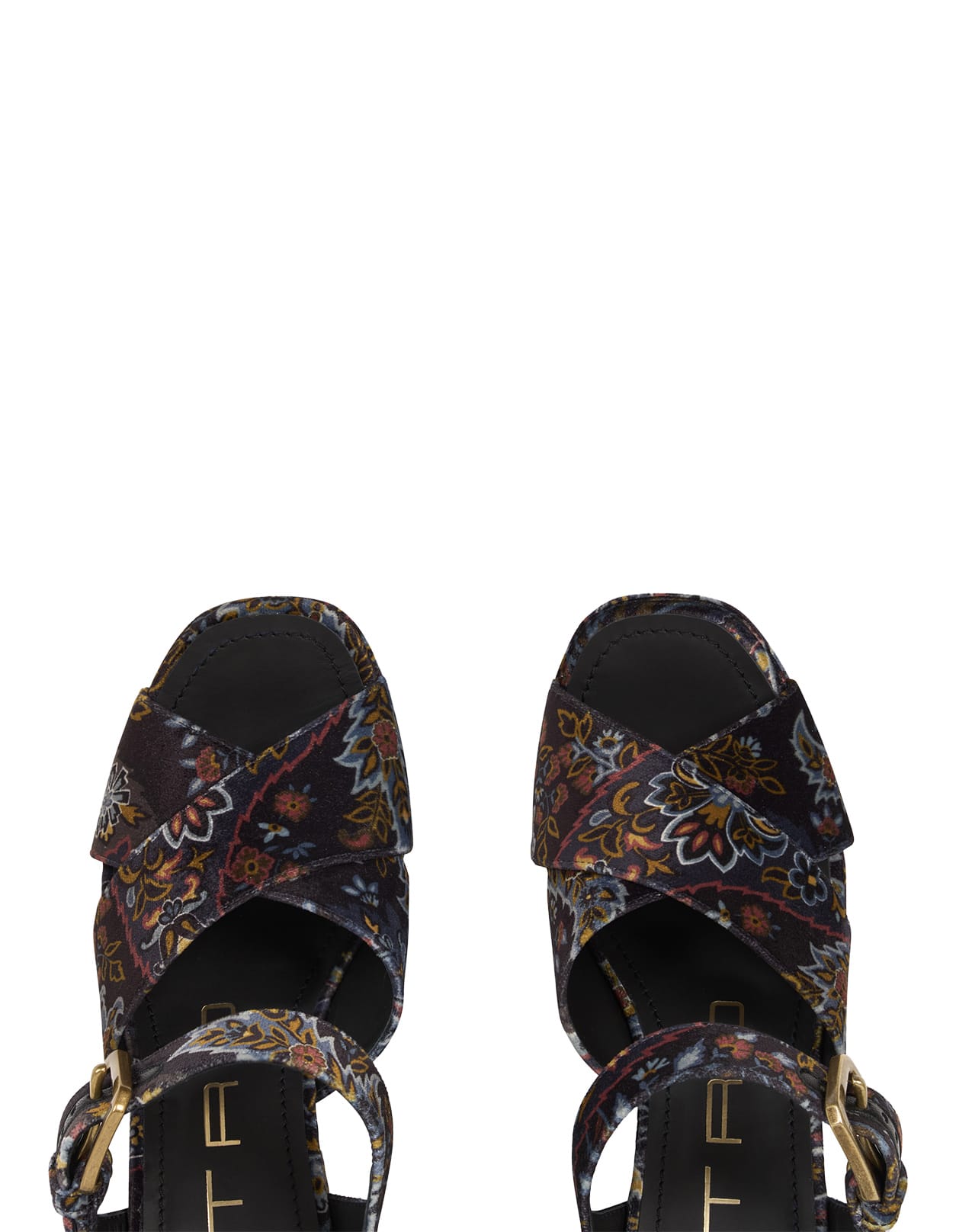 Shop Etro Printed Black Velvet Platform Sandals