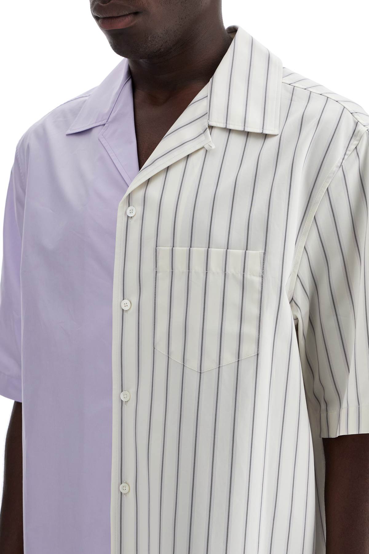 Shop Lanvin Asymmetric Bowling Shirt With In Blanc/violet (white)