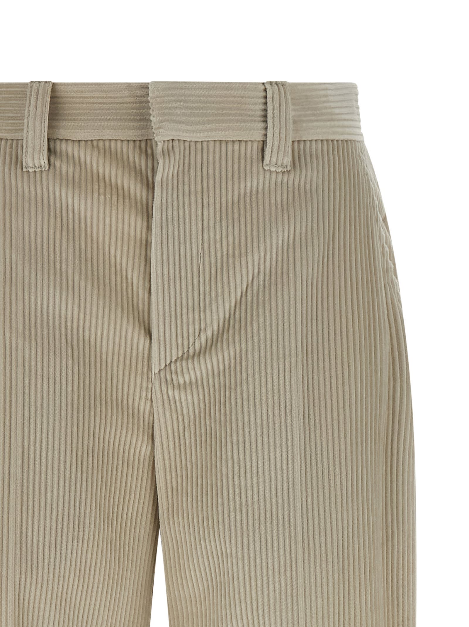 Brunello Cucinelli Beige Corduroy Trousers With Front Zip And Hook Button Closure In Neutral