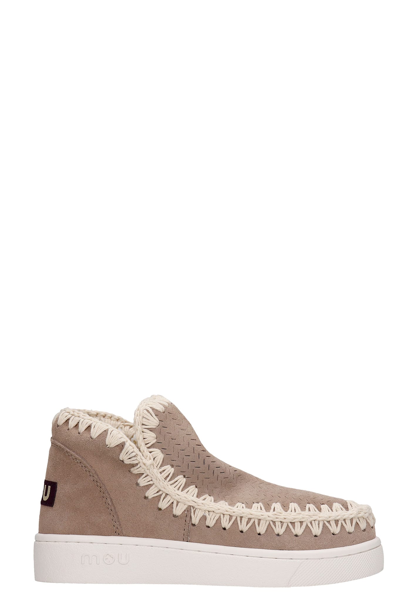 Mou Summer Eskimo Low Heels Ankle Boots In Rose-pink Suede