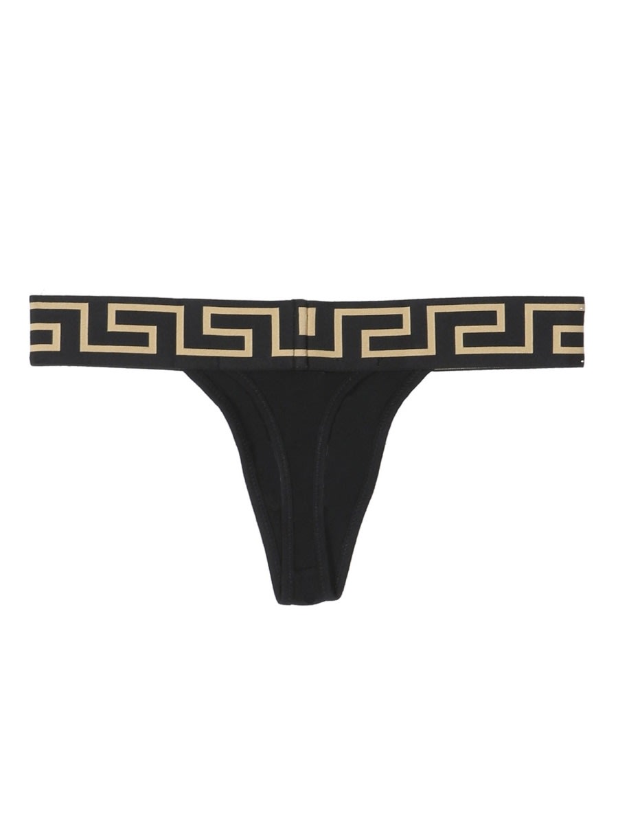Shop Versace Thong With Greek In Black
