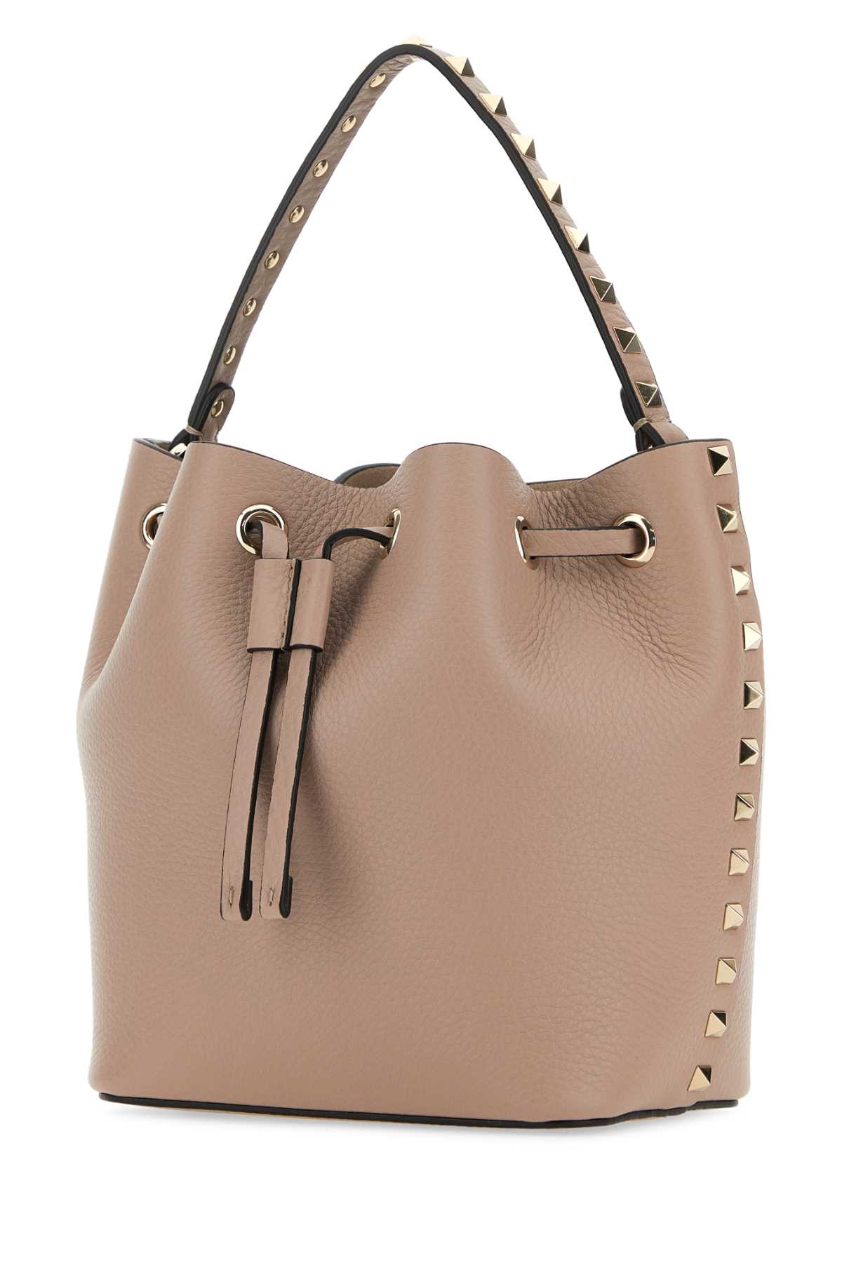 Shop Valentino Antiqued Pink Leather Rockstud Bucket Bag In Poudre