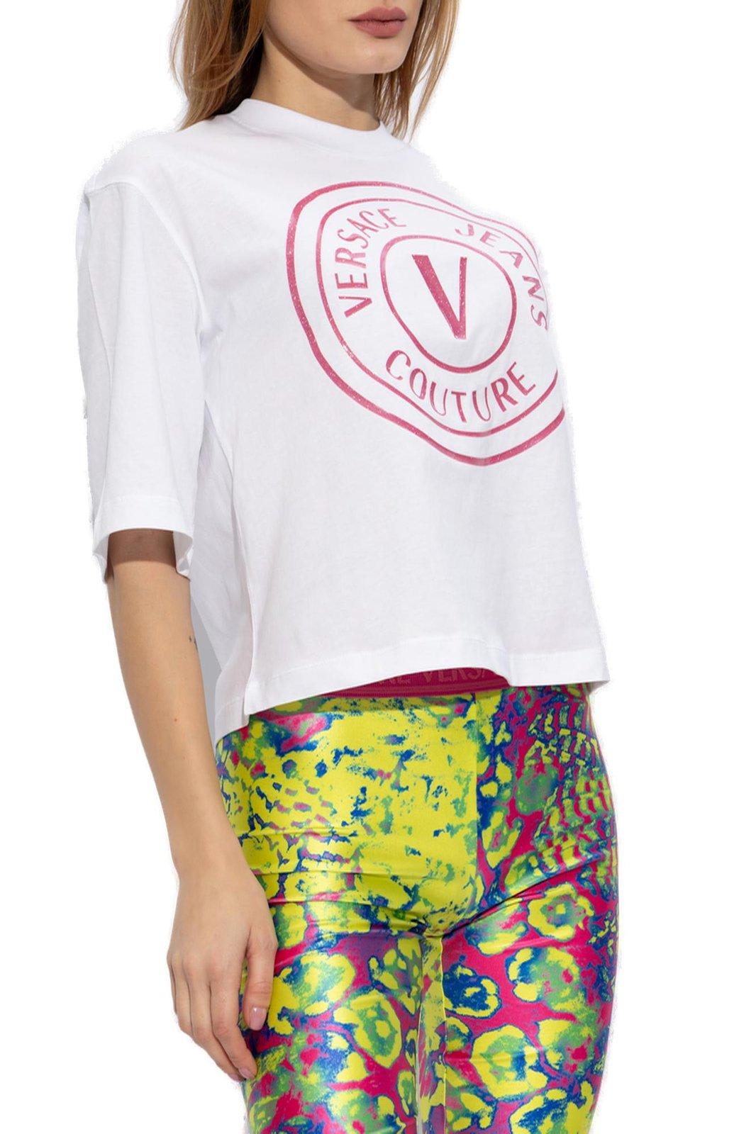Shop Versace Jeans Couture Logo Printed Crewneck T-shirt In White