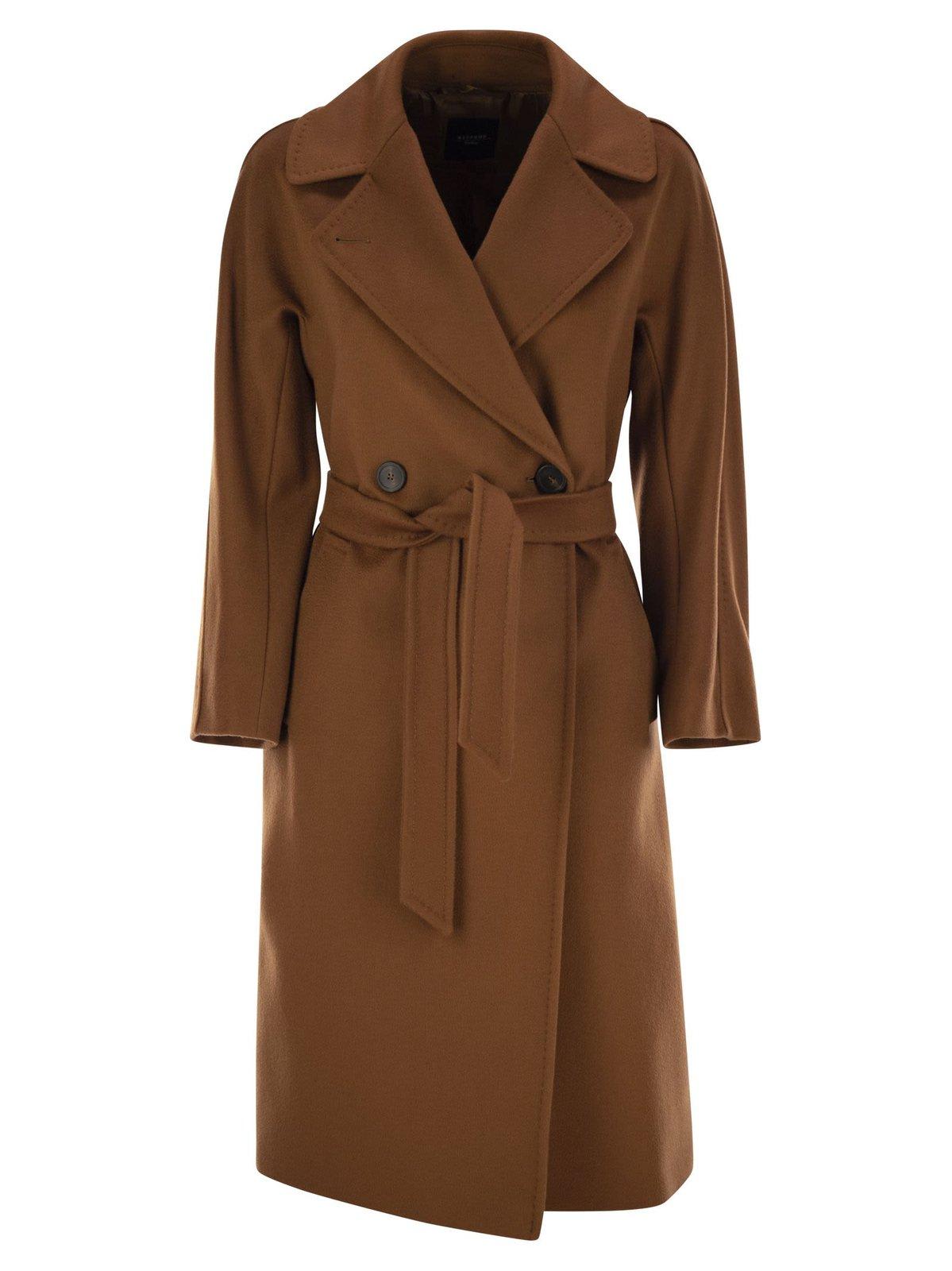 Shop Weekend Max Mara Double-breasted Belted Coat In Brown