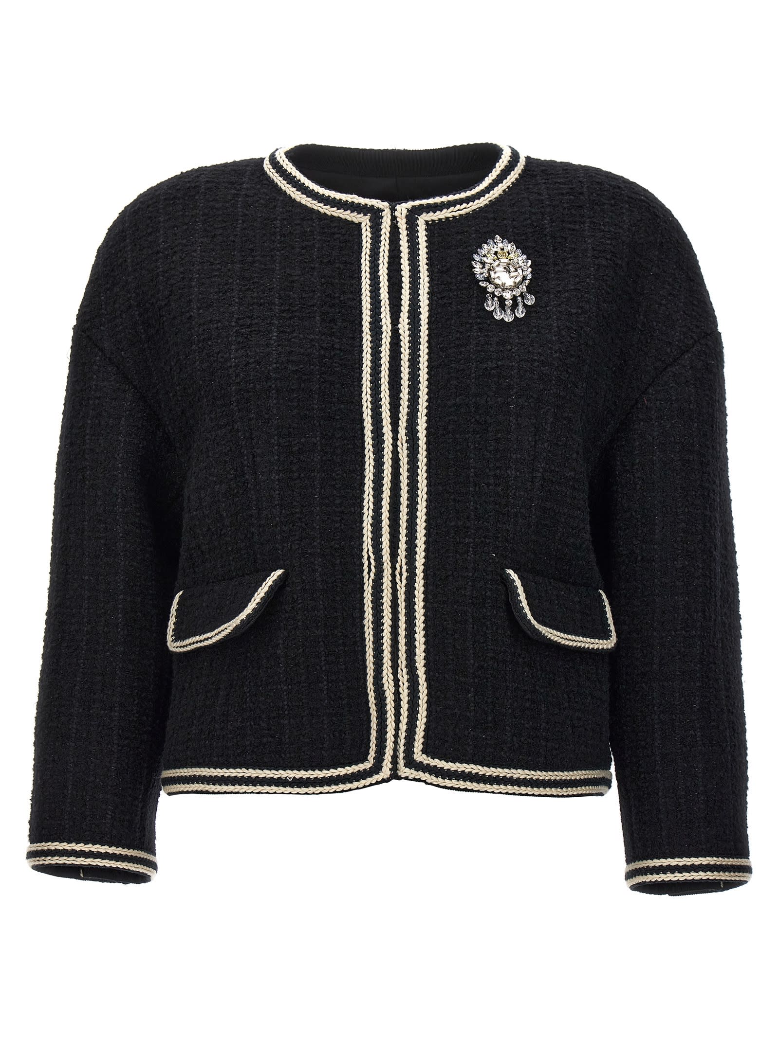 Shop Gucci Interlocking G Pin Tweed Jacket In White/black