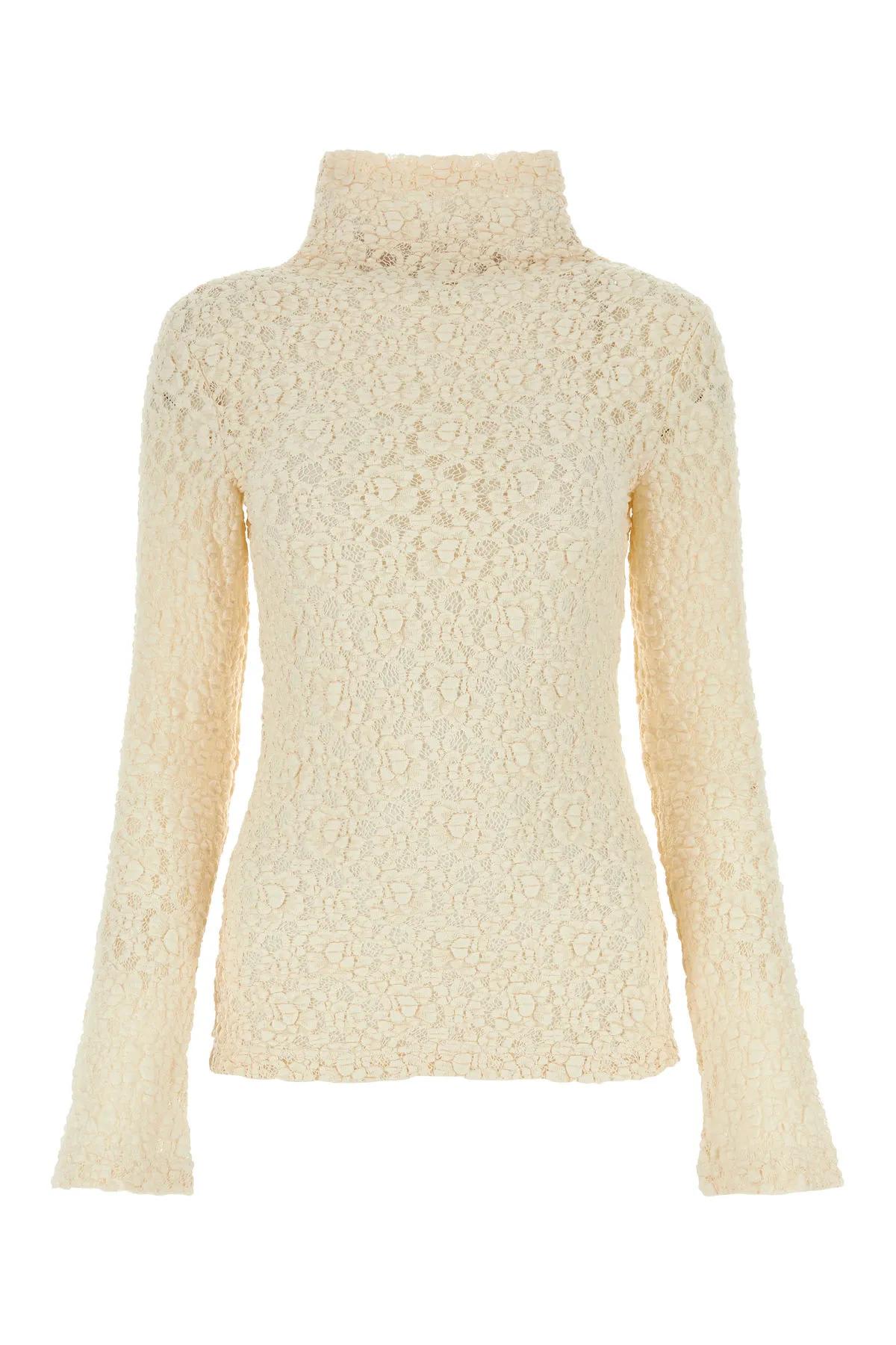CHLOÉ IVORY LACE TOP WITH FUNNEL NECK