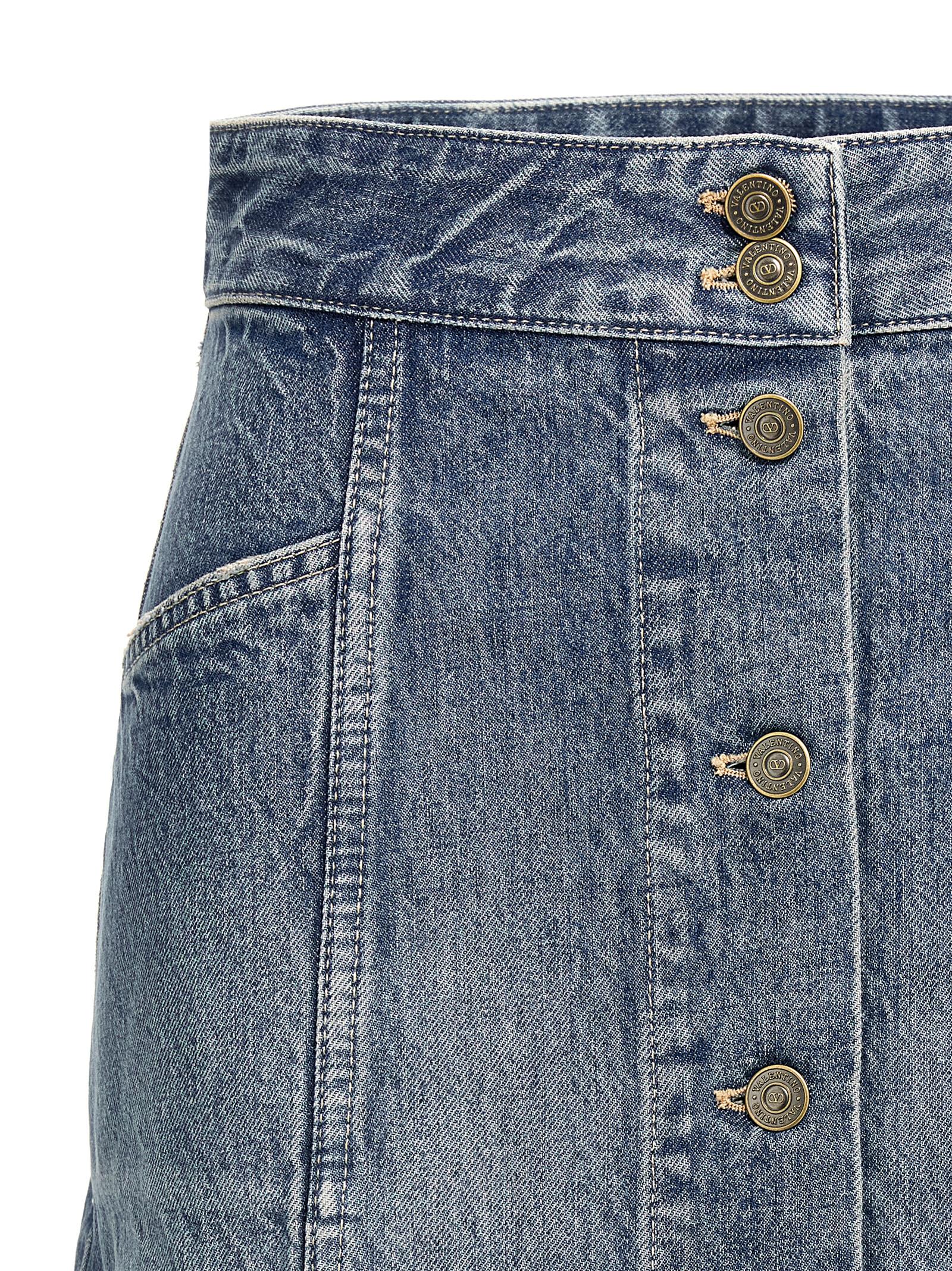 Valentino Garavani Denim Mini Skirt With Jacquard Trim In Blue