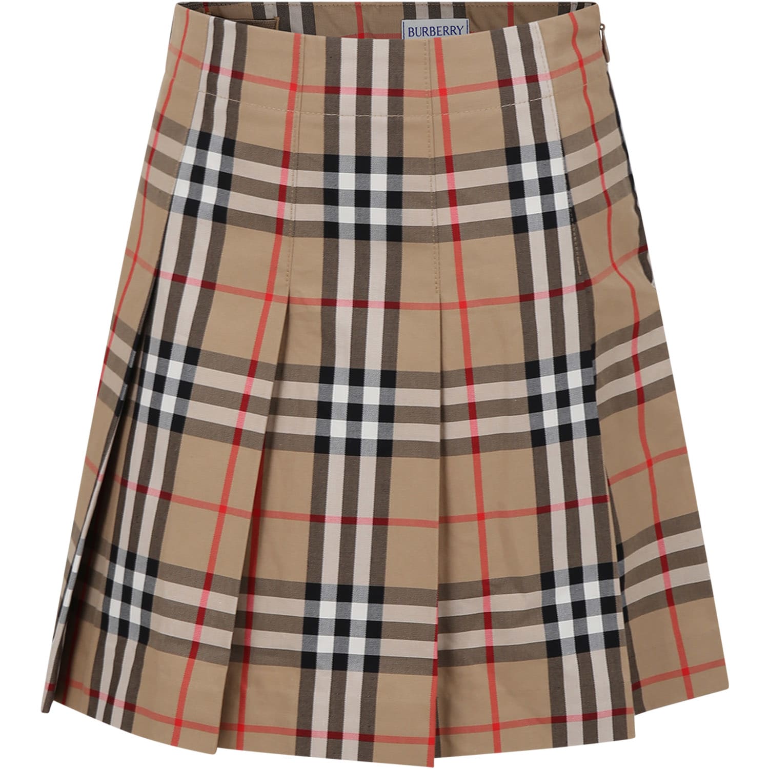 Burberry Kids' Beige Skirt For Girl With Iconic All-over Vintage Check