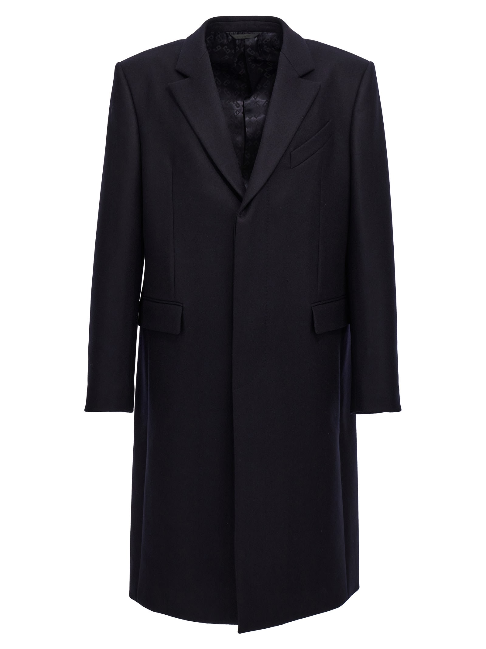 Shop Givenchy Single-breasted Long Coat In Blue