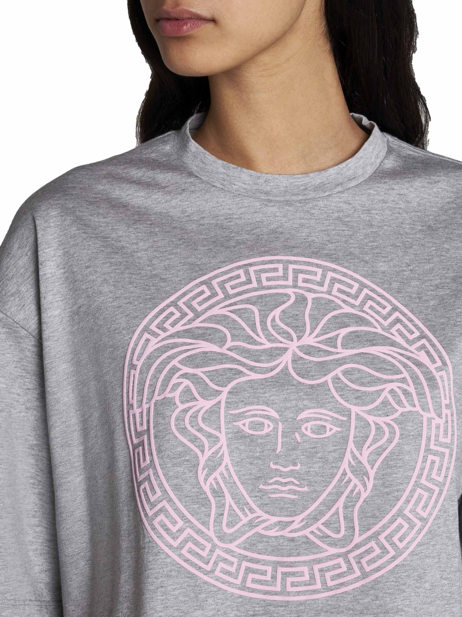 Shop Versace T-shirt In Gray Melange+pale Pink