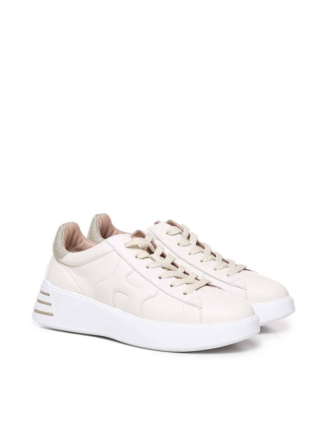 Shop Hogan H564  Rebel Sneakers In Cream/gold