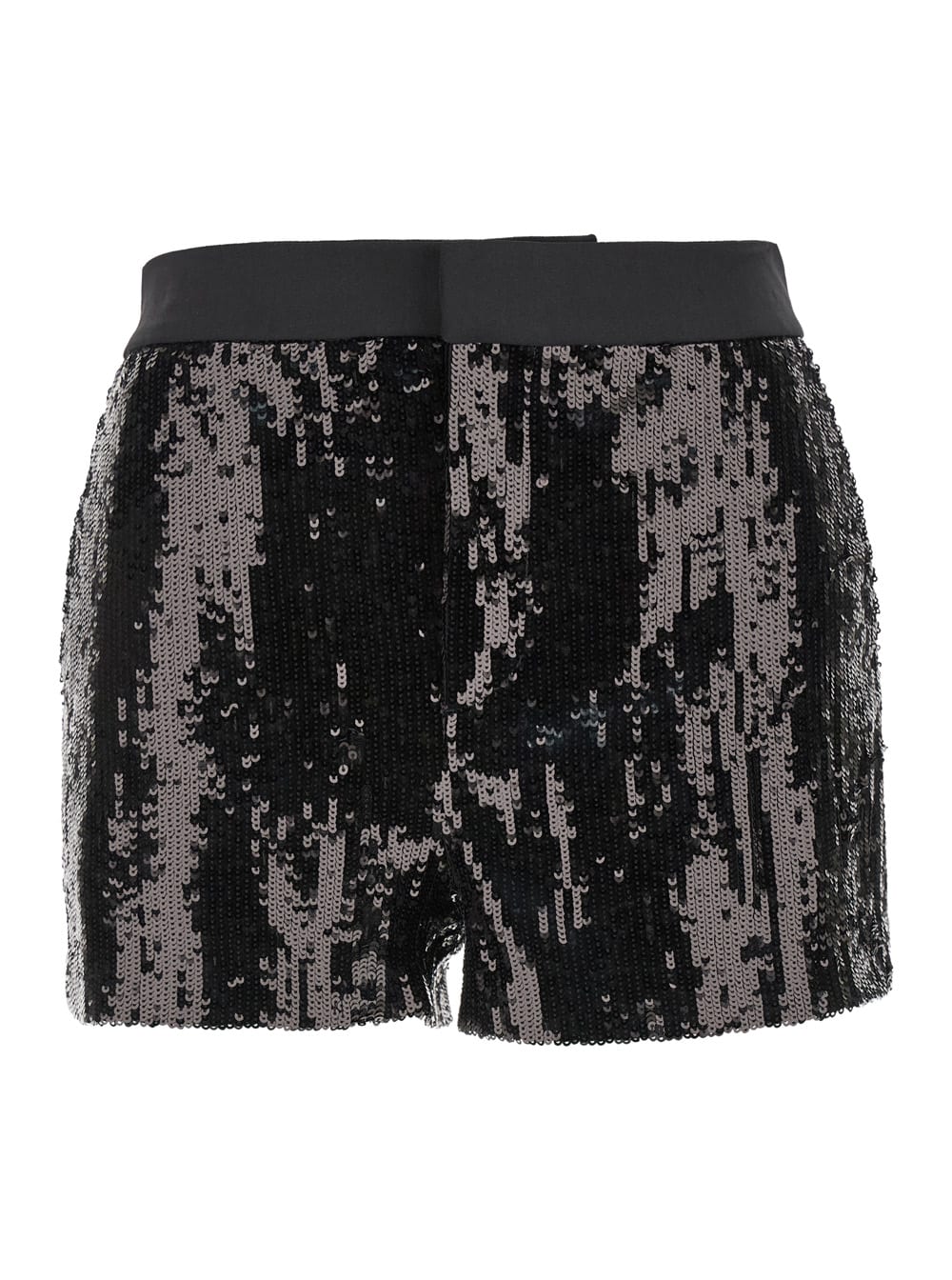 Shop Pt Torino Black Sequin Shorts With Middle Waist In Tech Fabric Woman