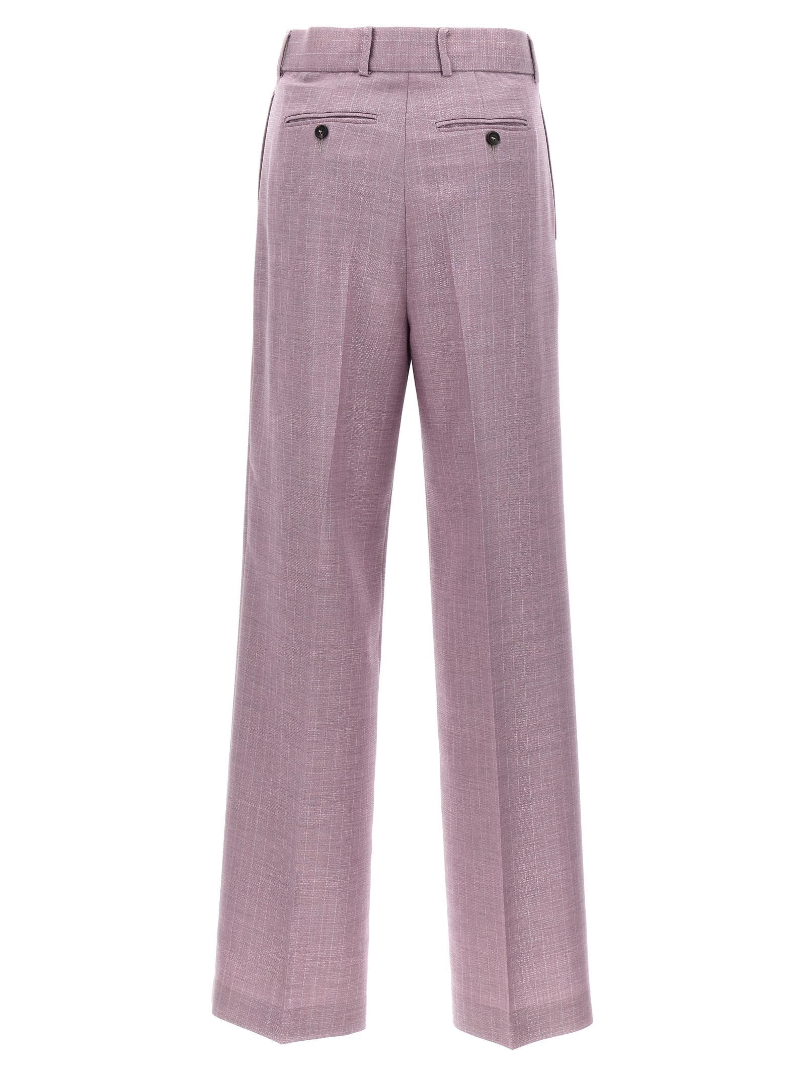 Msgm Lurex Pinstriped Wide Leg Trousers With Pleated Front In Purple