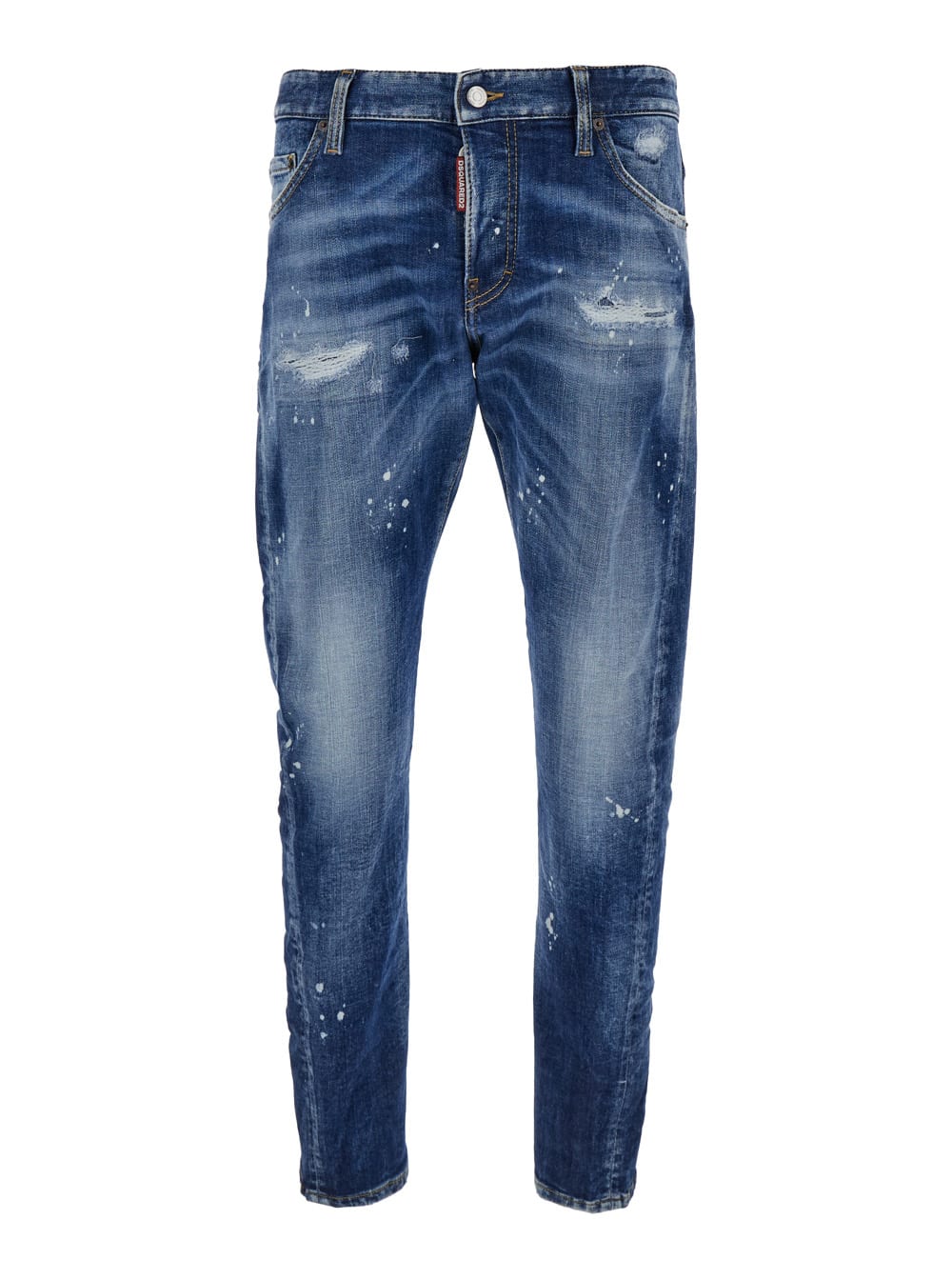 Shop Dsquared2 Sexy Twist Blue Jeans With Paint Stains And Rips In Cotton Denim Man