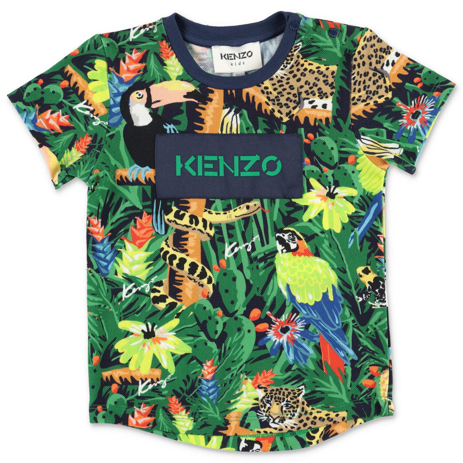 Kenzo Kids Kenzo T-shirt Stampa Jungle In Piquet Di Cotone