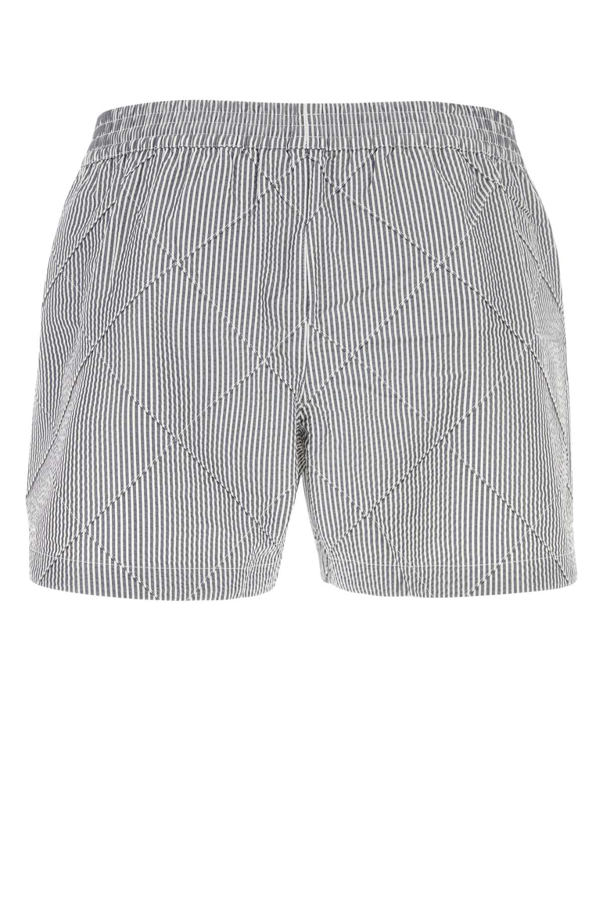 Shop Bottega Veneta Embroidered Seersucker Swimming Shorts In Chalkiron