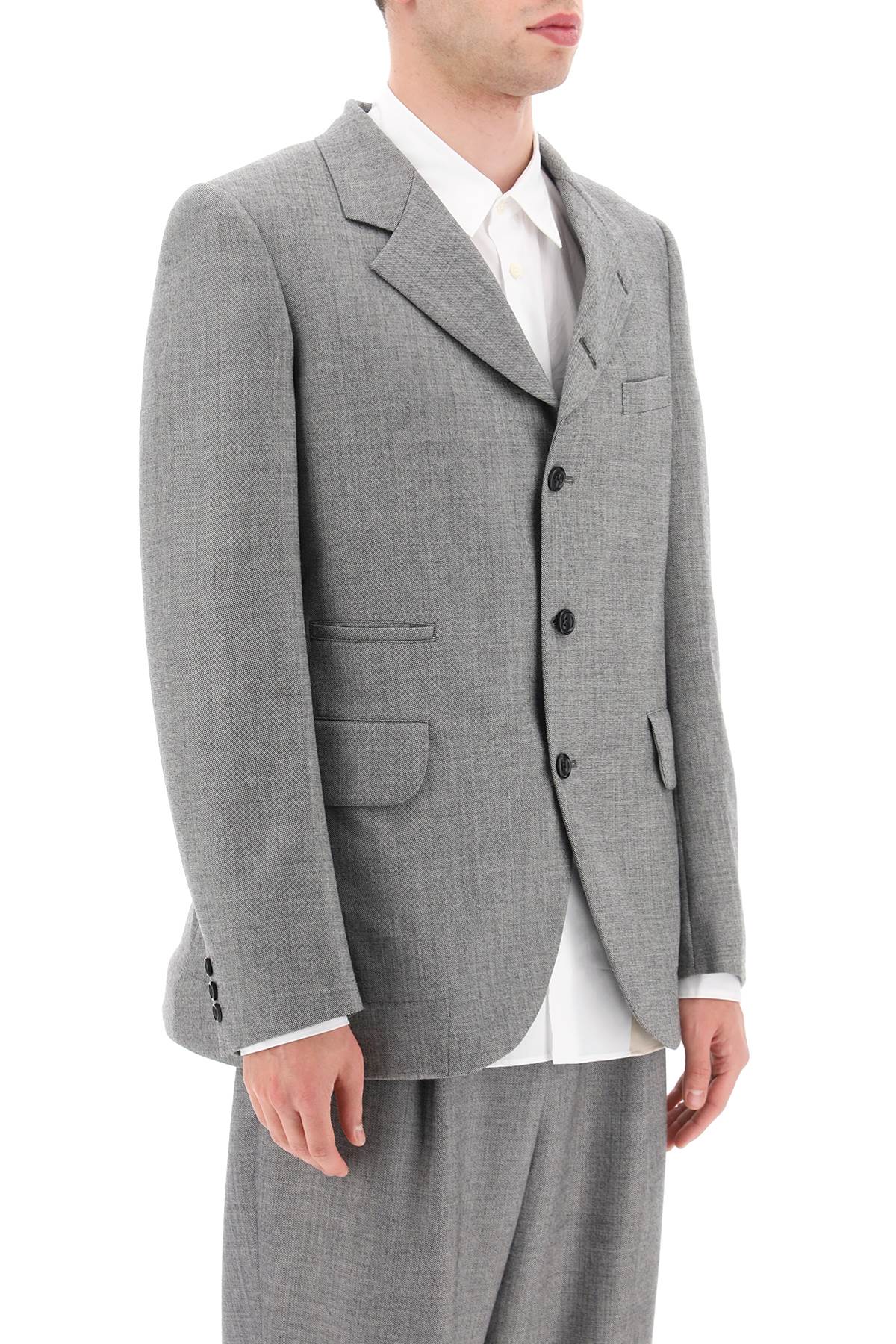 Shop Comme Des Garçons Homme Deux Salt And Pepper Wool Jacket In Black Natural (grey)