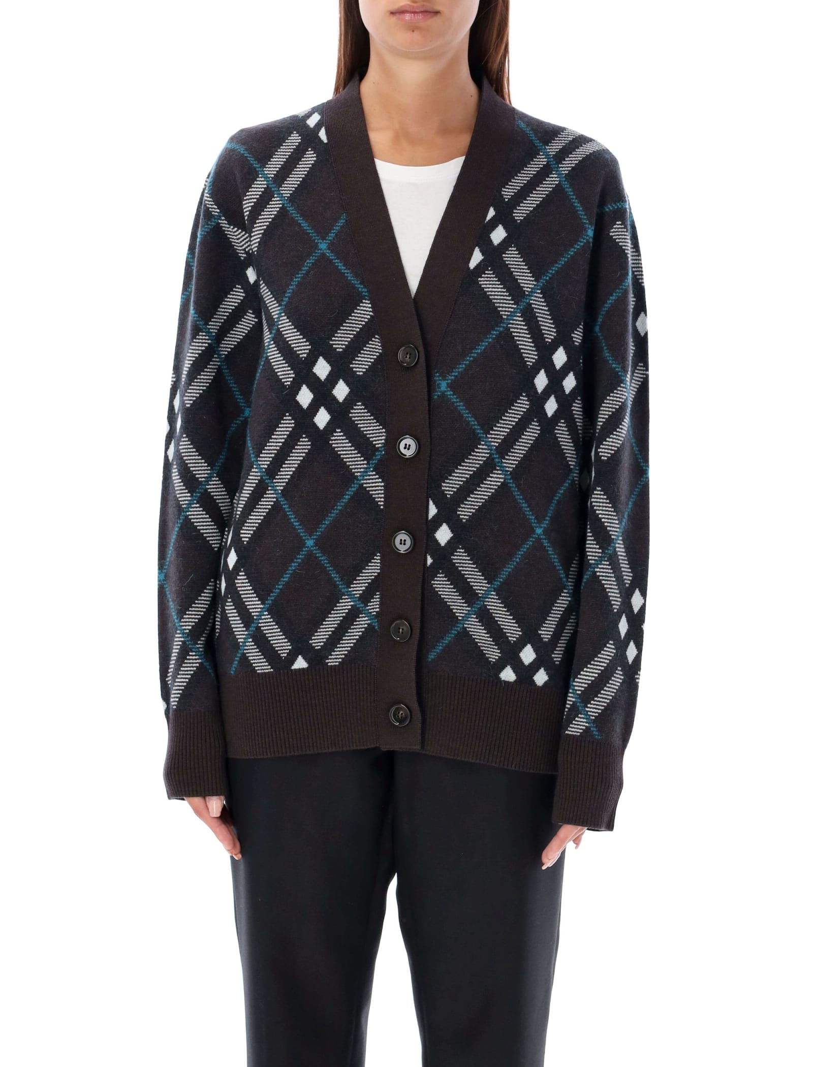 Shop Burberry Checked Cardigan In Snug Ip Check