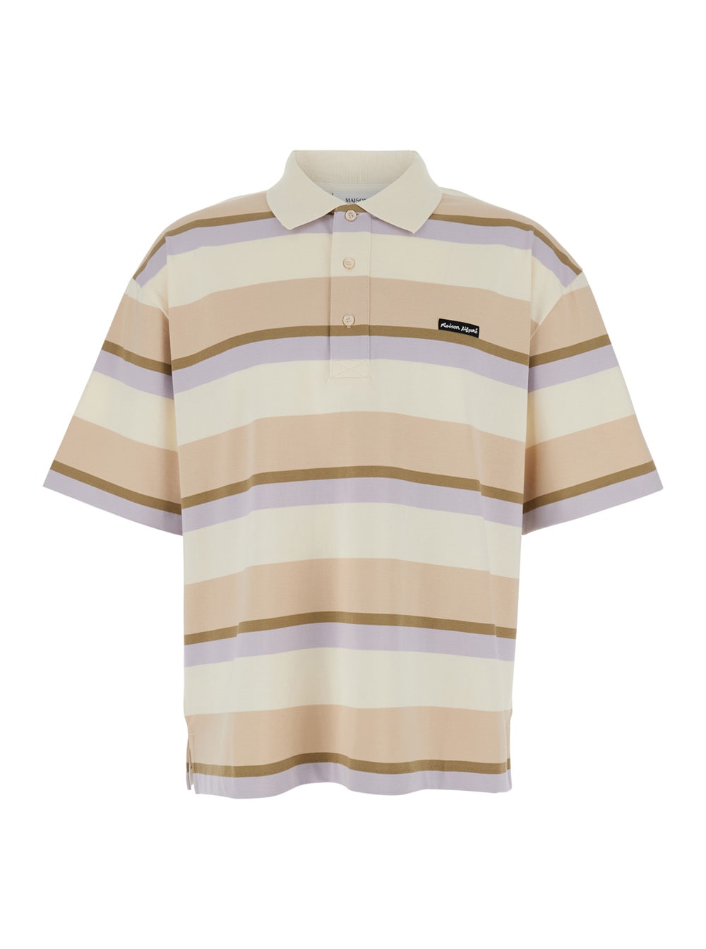 Maison Kitsuné Multicolor Oversize Polo Shirt With Logo Patch On The Front And All-over Striped Motif In Multi