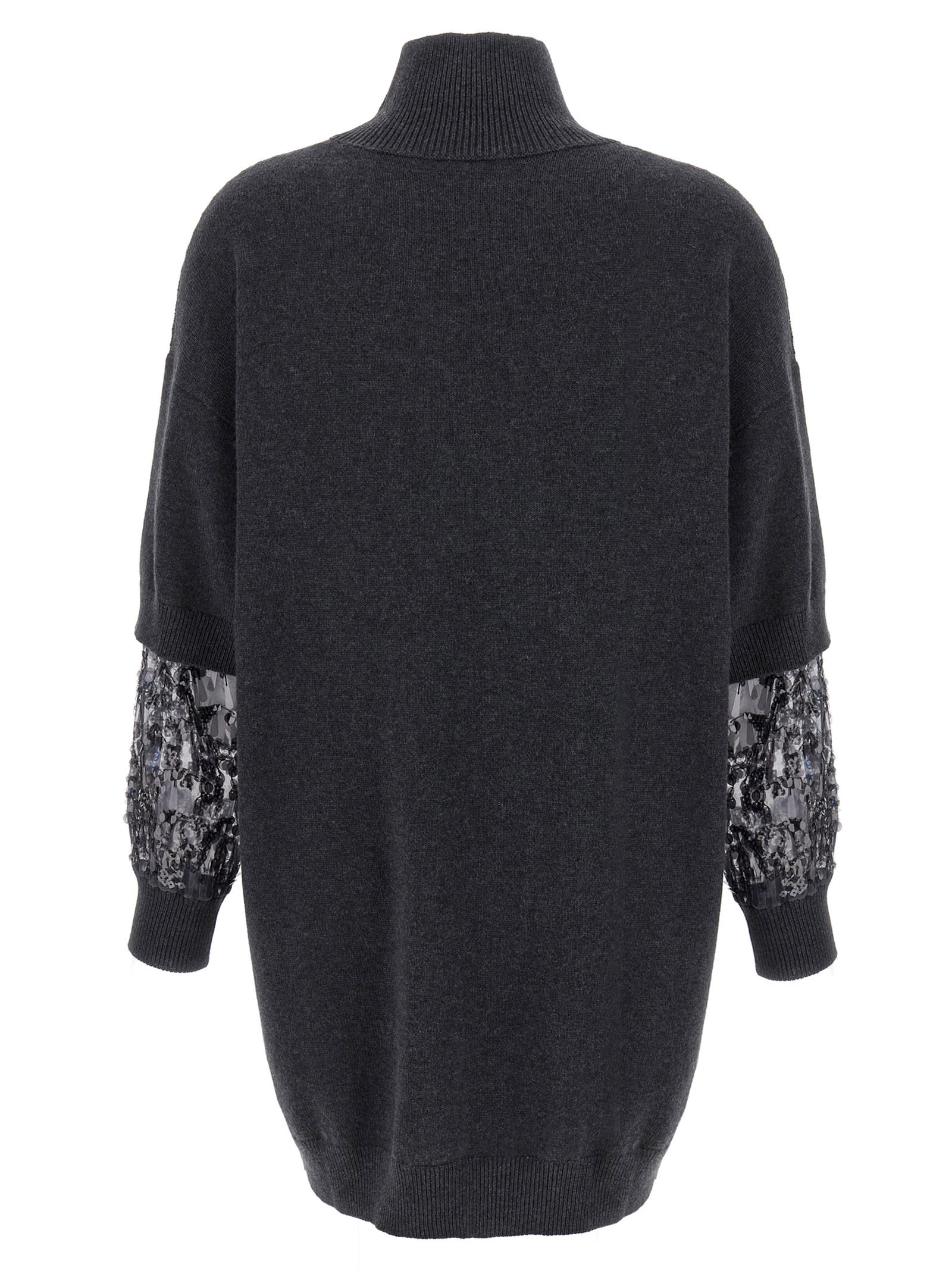 Brunello Cucinelli Sequin-embellished High-neck Mini Dress In Gray