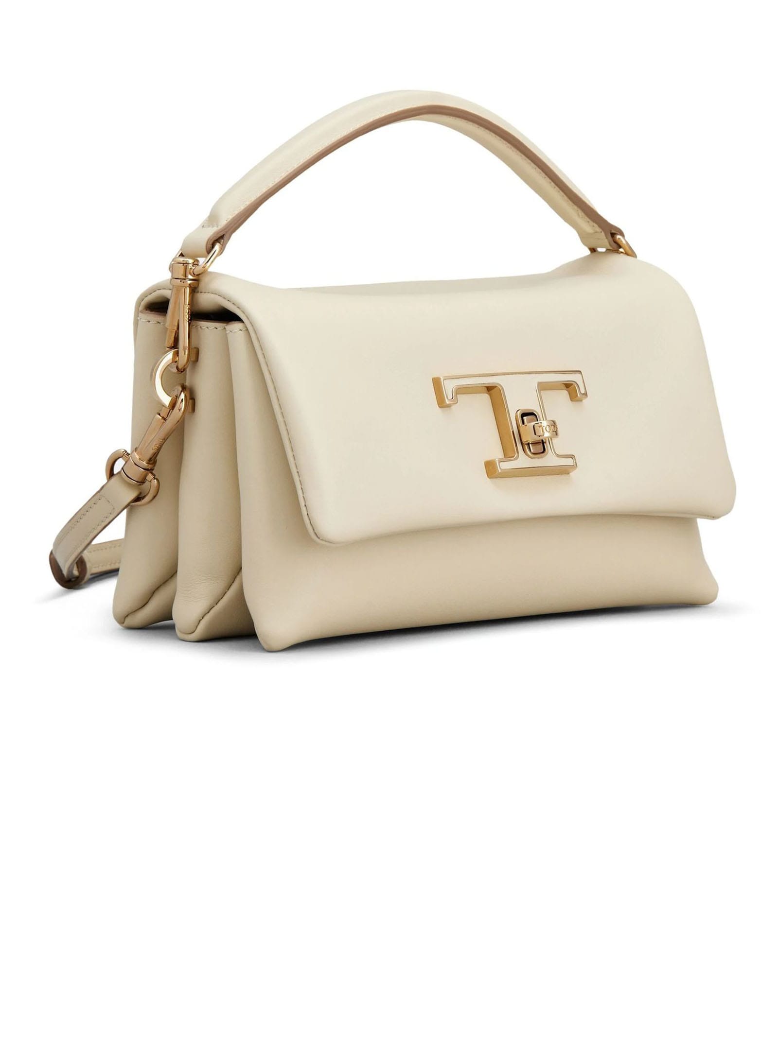 Shop Tod's T Timeless Flap Bag In Beige Leather, Micro
