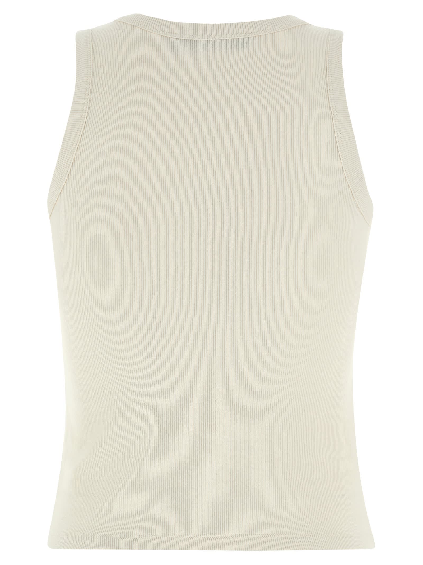 Weekend Max Mara Ribbed Crew Neck Sleeveless Top In Neutral