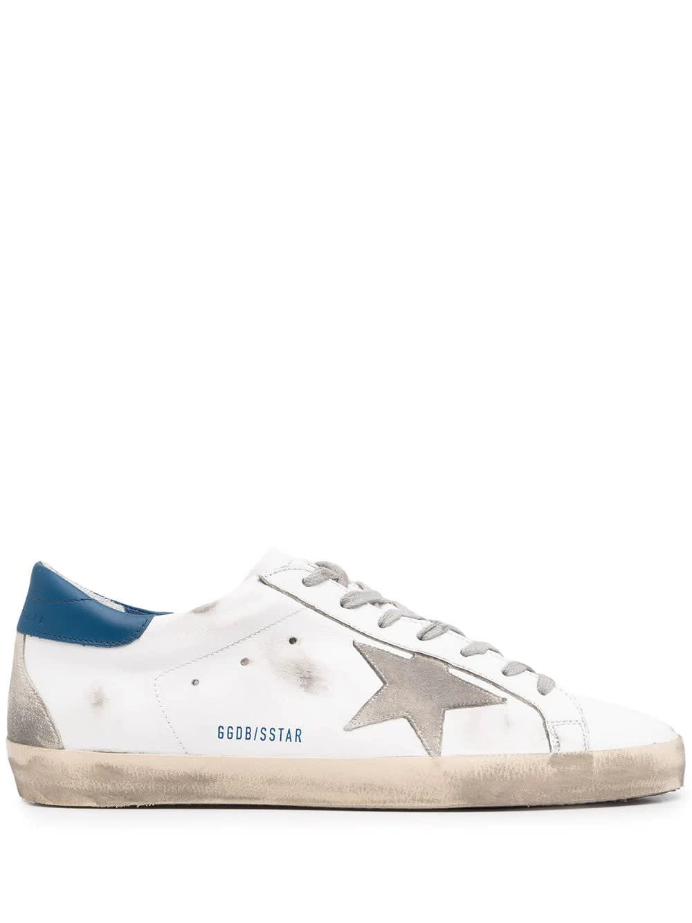 Golden Goose Man White Super-star Sneakers With Blue Spoiler And Suede Star
