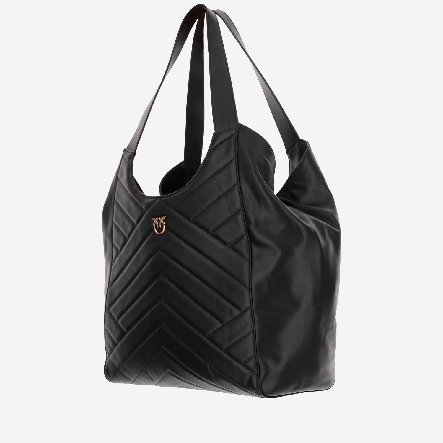 Shop Pinko Logo Leather Shoulder Bag In Black