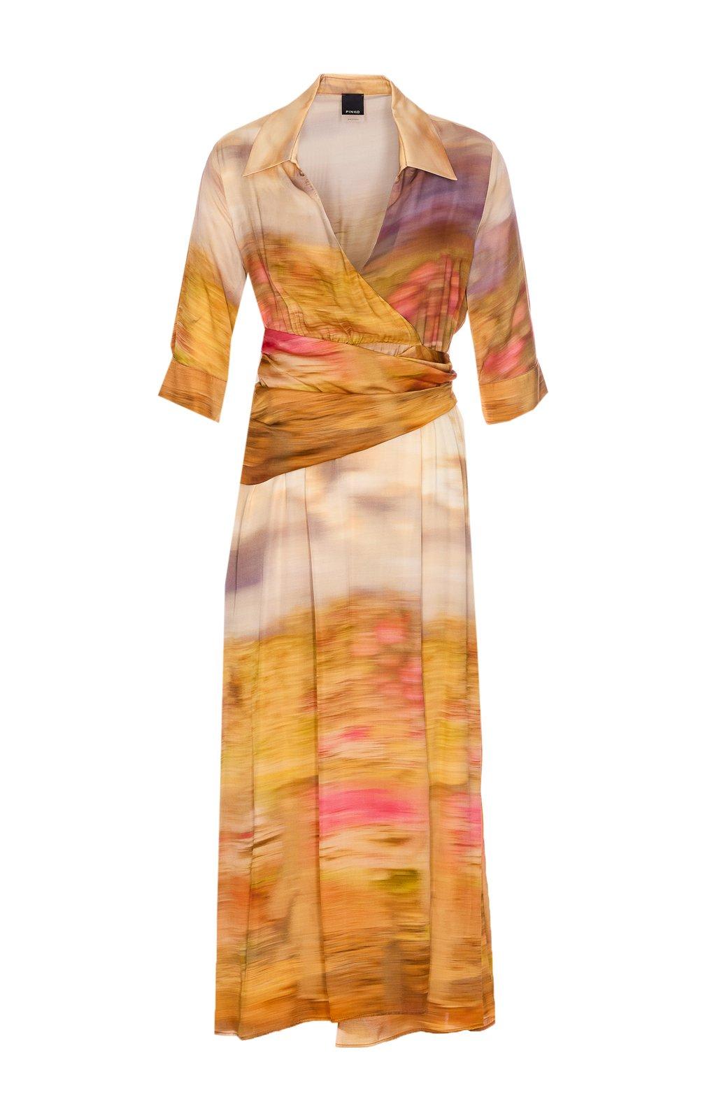 Shop Pinko V-neck Printed Satin Dress