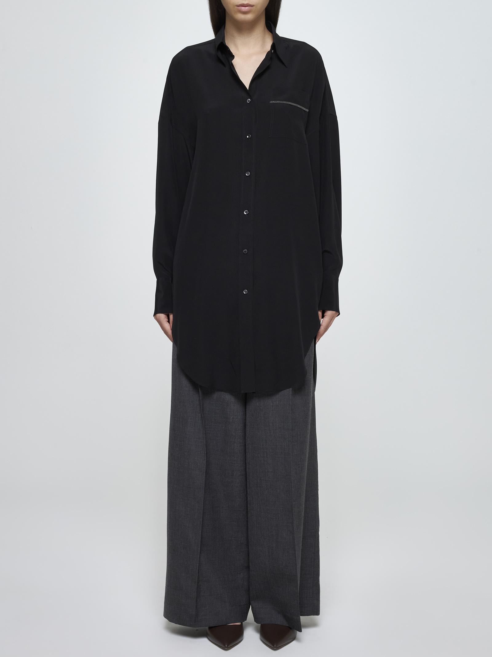 Shop Brunello Cucinelli Silk Long Shirt In Nero