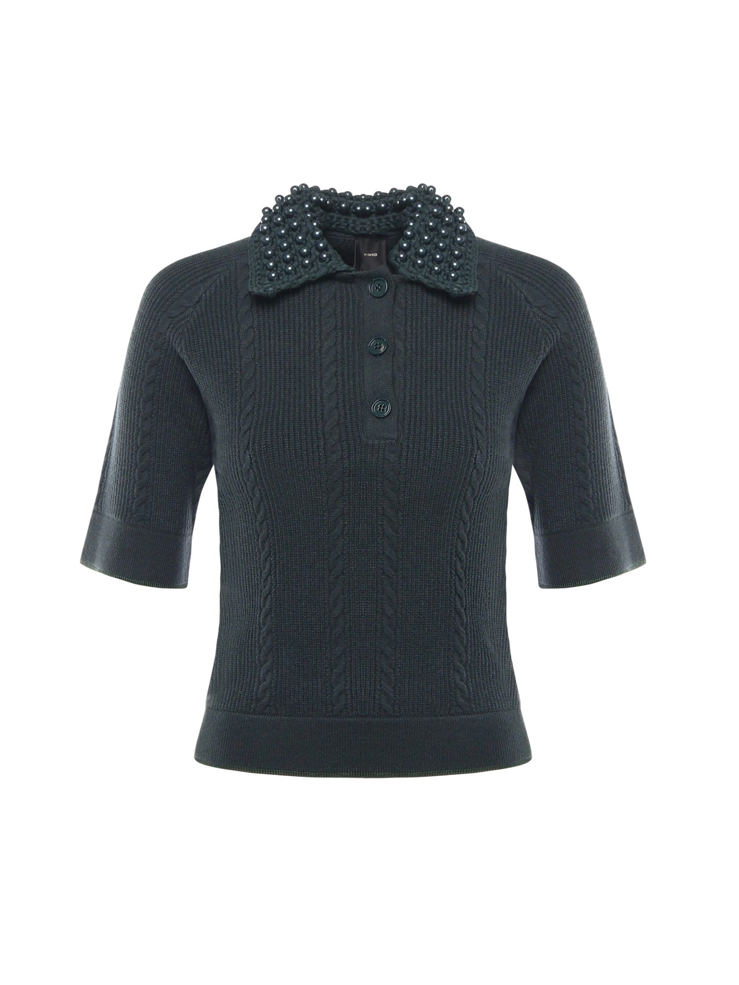 Pinko Polo-style Sweater With Pearls In Blue