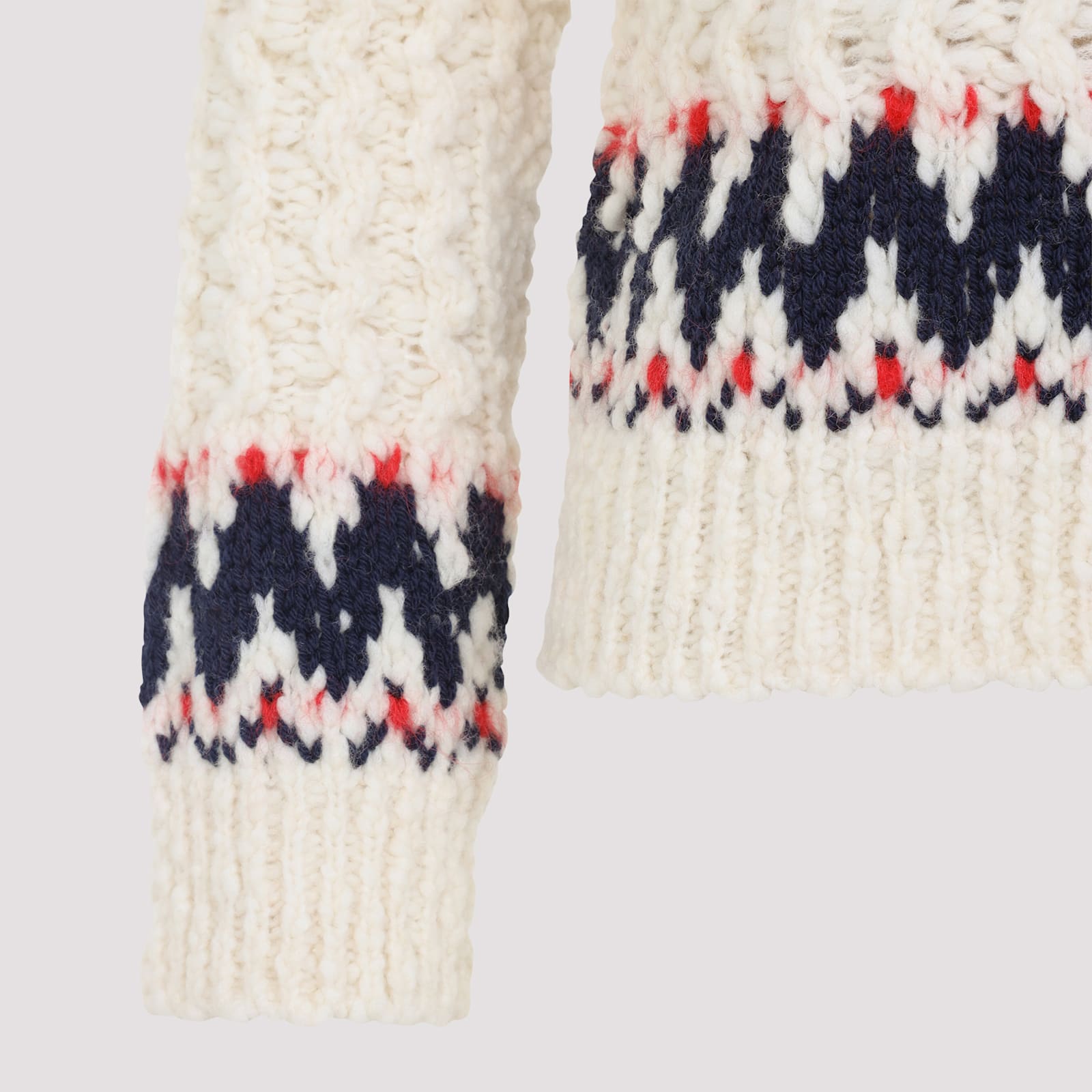 Moncler Grenoble Geometric Jacquard Wool Blend Jumper In Neutral