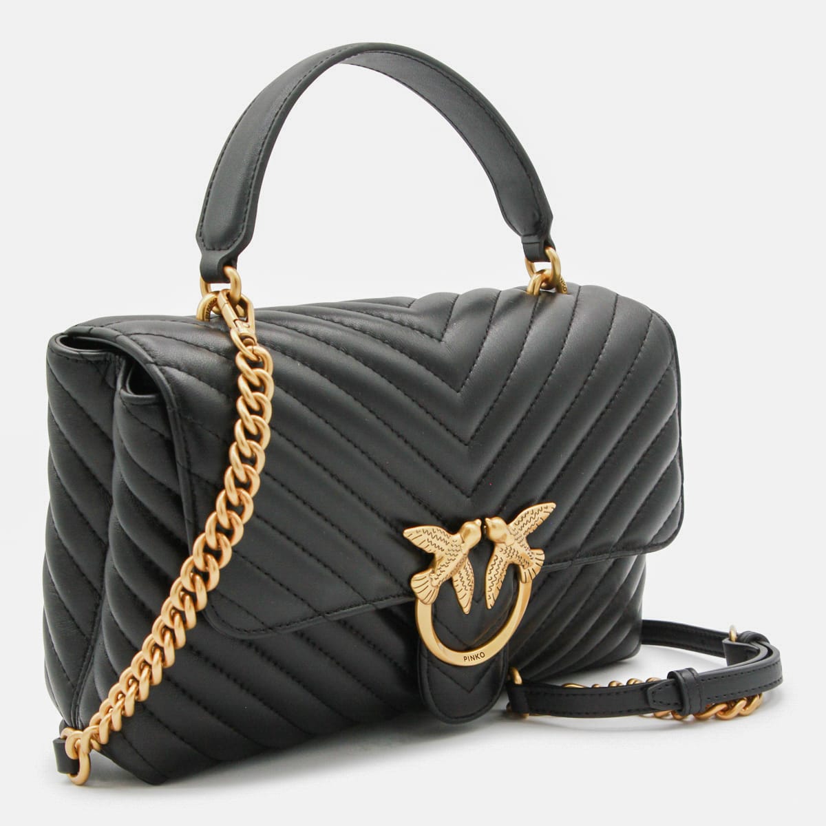 Pinko Foldover Quilted Shoulder Bag With Chain Strap In Black