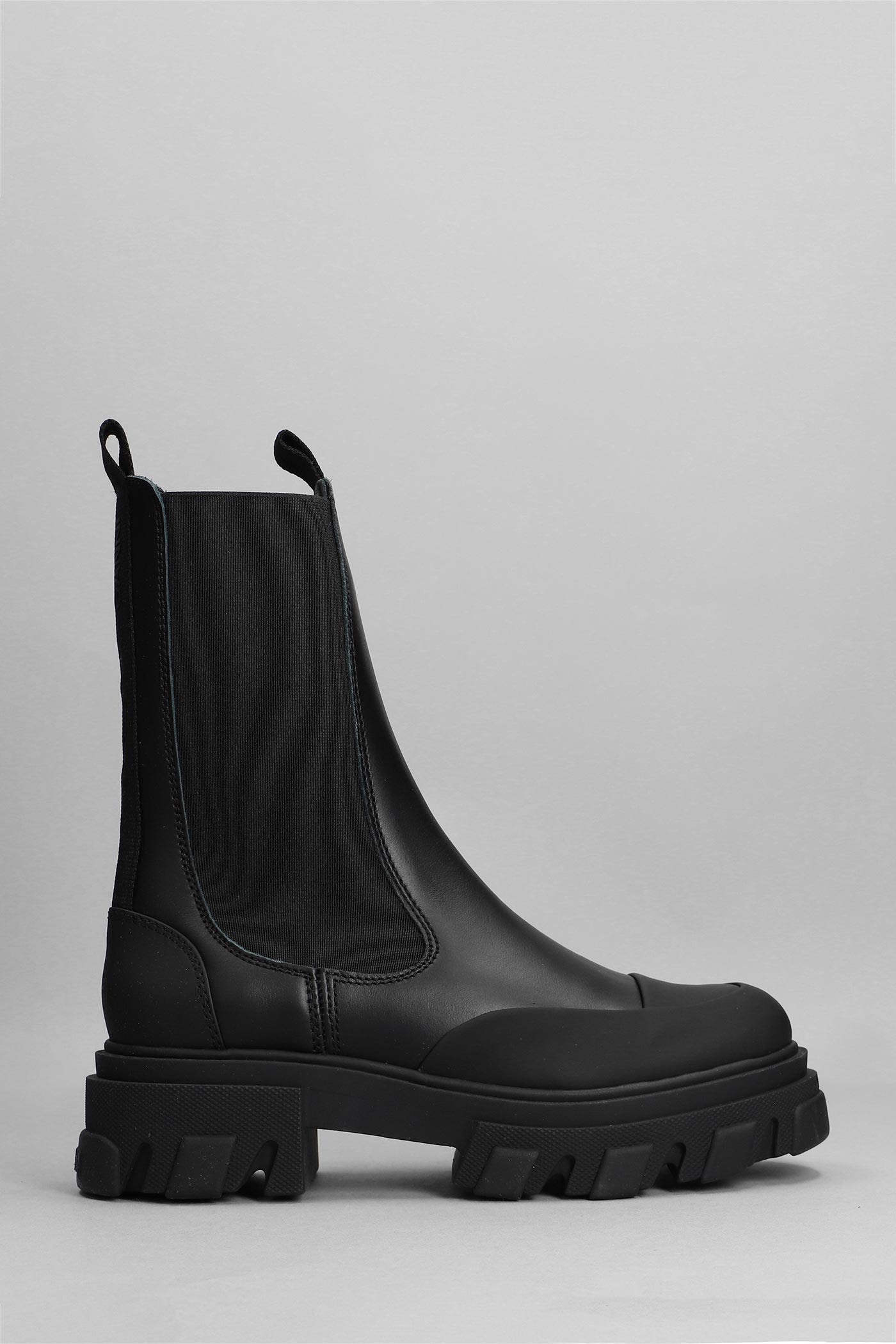 Ganni Mid Chelsea Boot Combat Boots In Black Leather