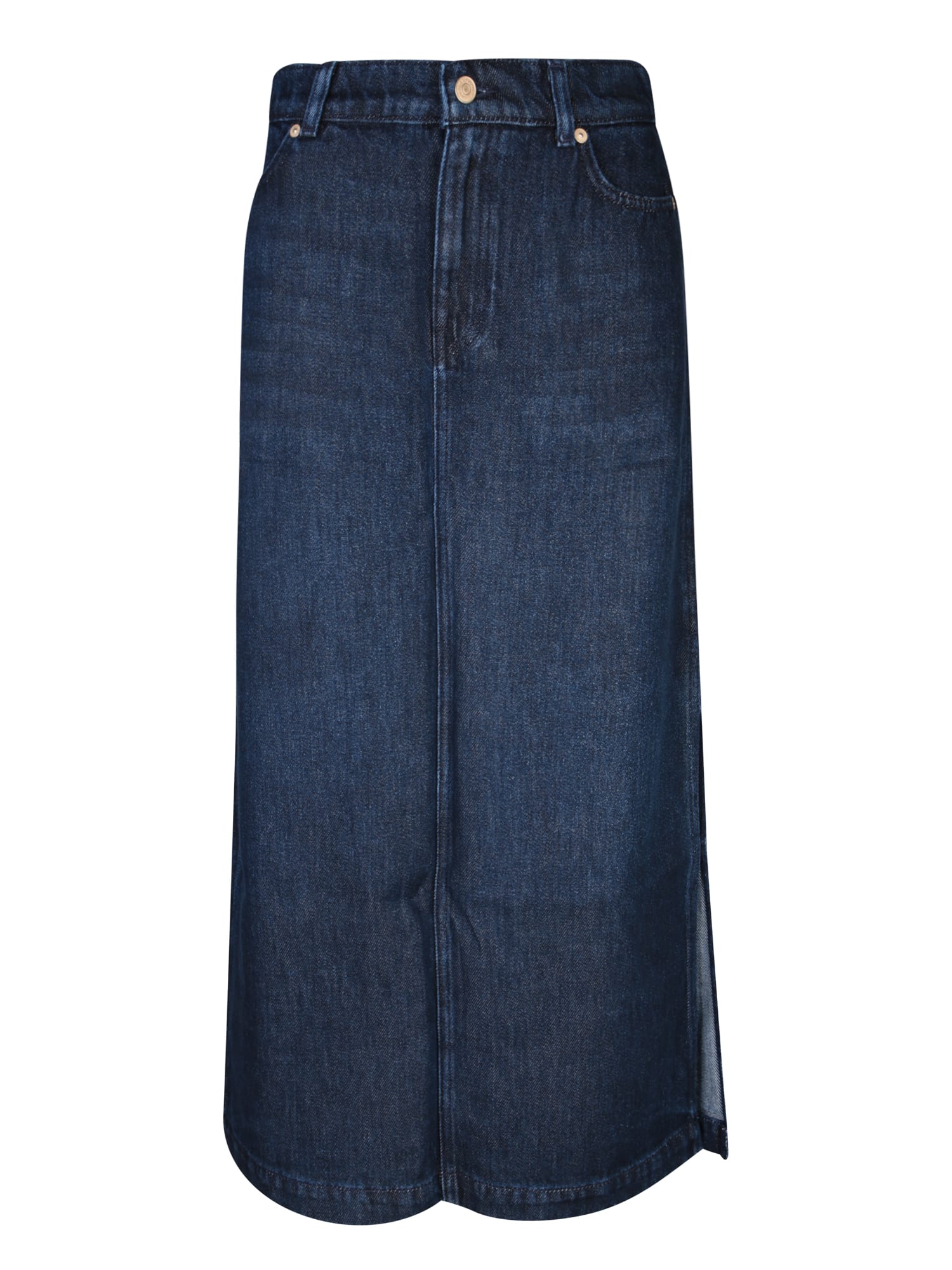Blue Lyocell Midi Slit Skirt