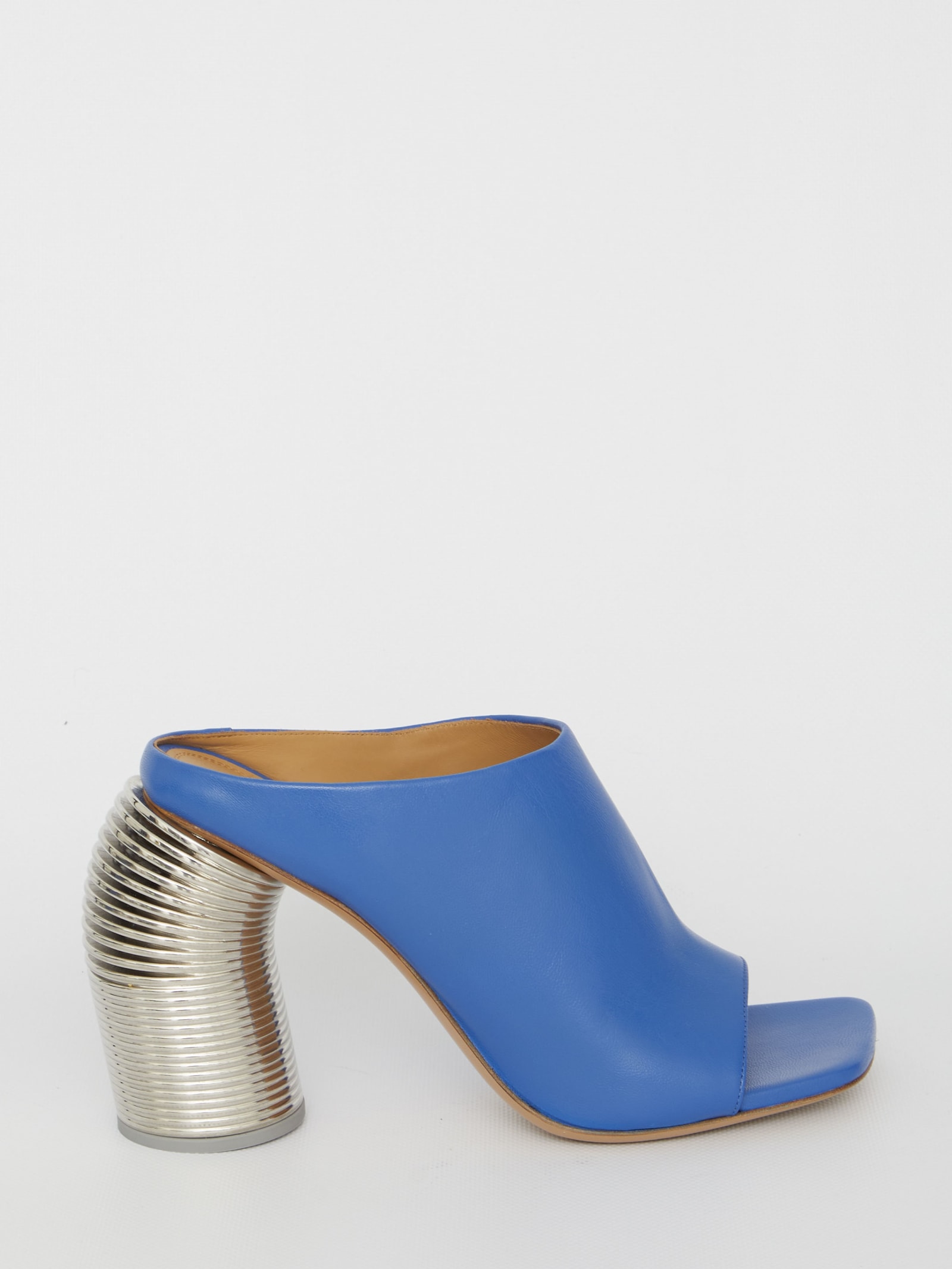 Off-white Off White Leather Mules In Light Blue