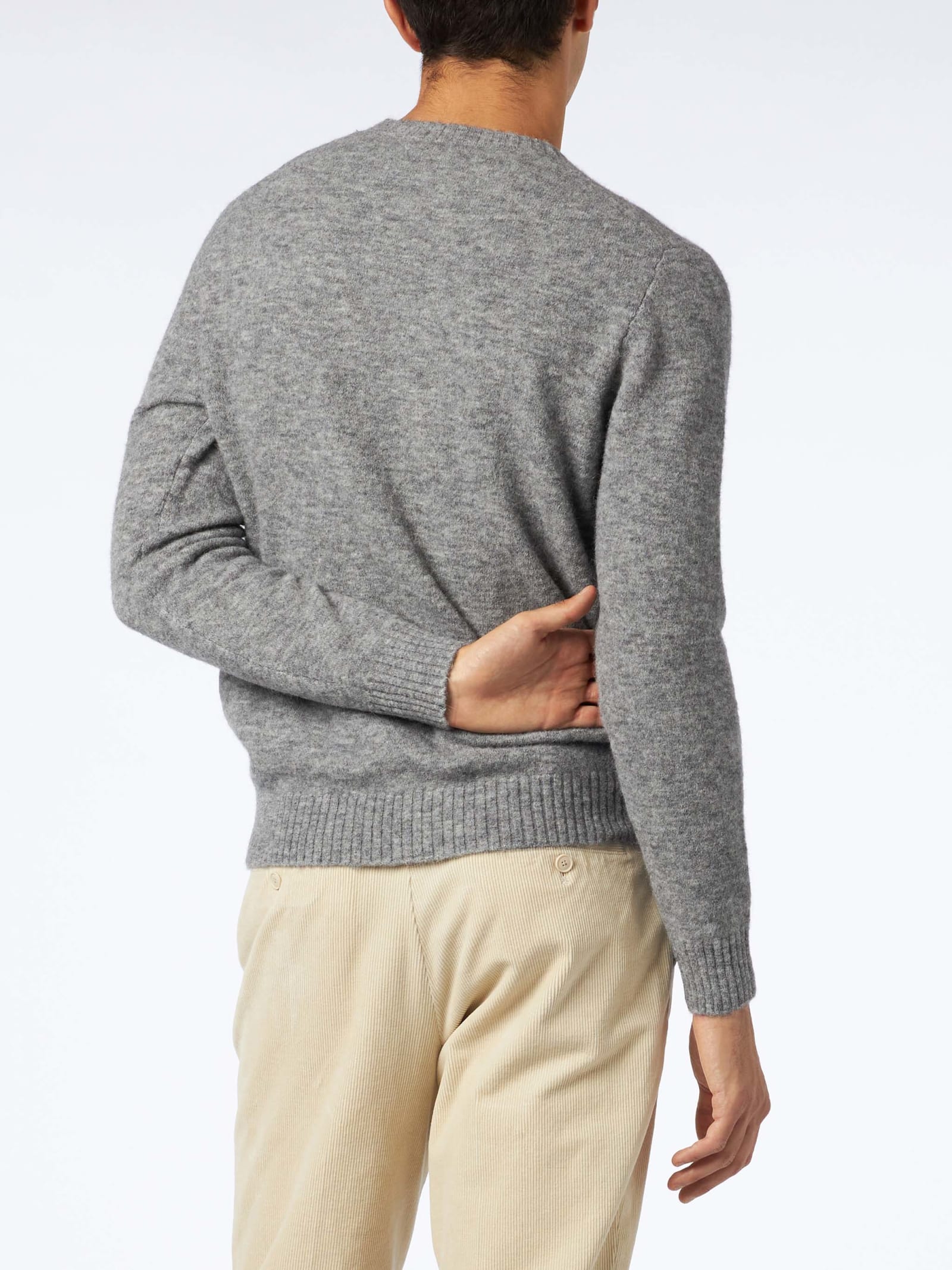 Shop Mc2 Saint Barth Man Grey Mélange Stretch Wool Sweater With St. Barth Embroidery