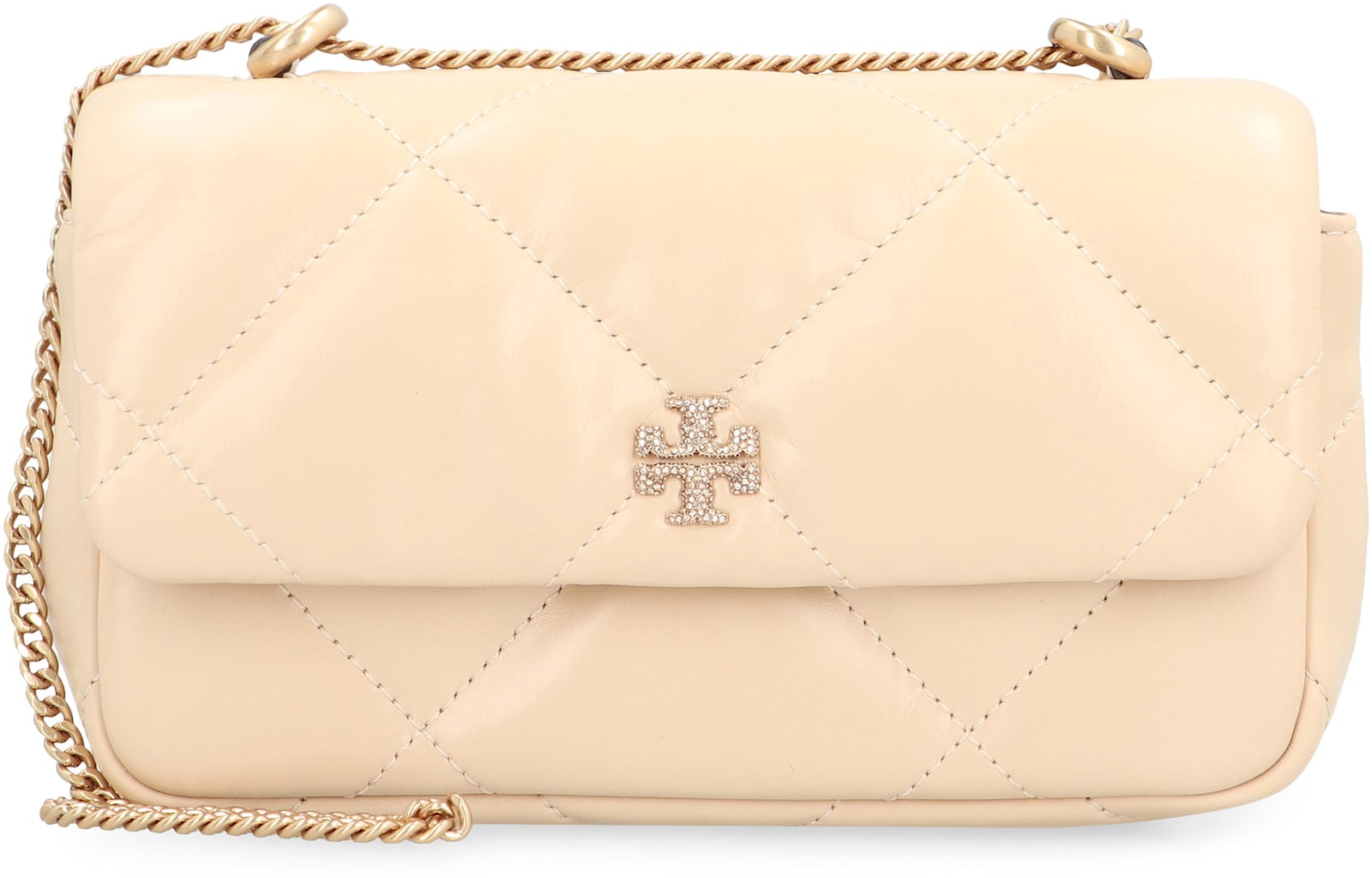 Tory Burch Kira Diamond Leather Mini Crossbody Bag In Vaniglia