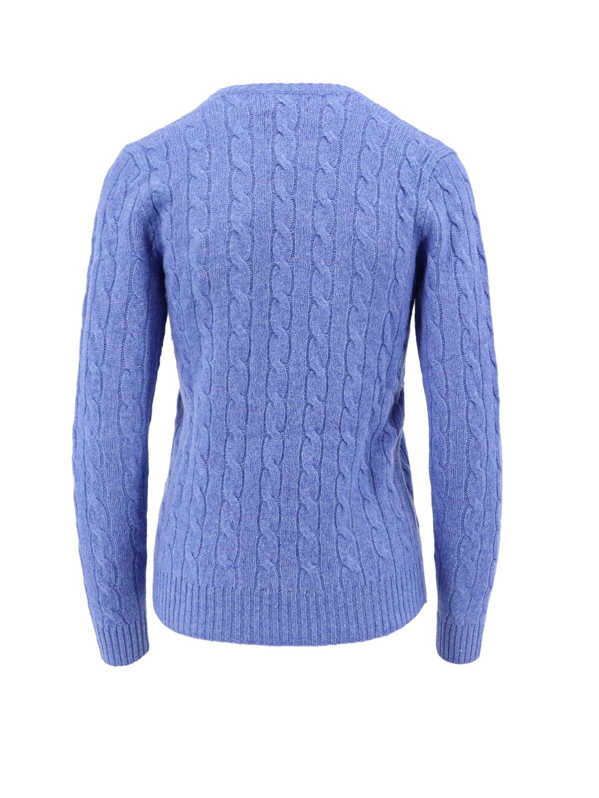 Shop Polo Ralph Lauren Cable Knit V Neck Jumper In Blue