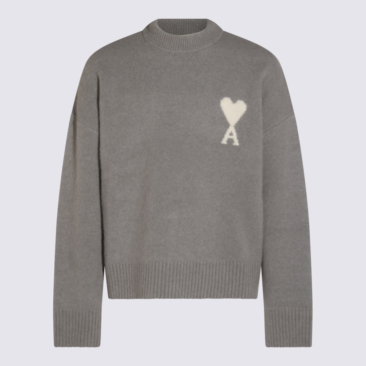 Ami Alexandre Mattiussi Ami Wool Sweater With Heart And Logo Detail In Gray