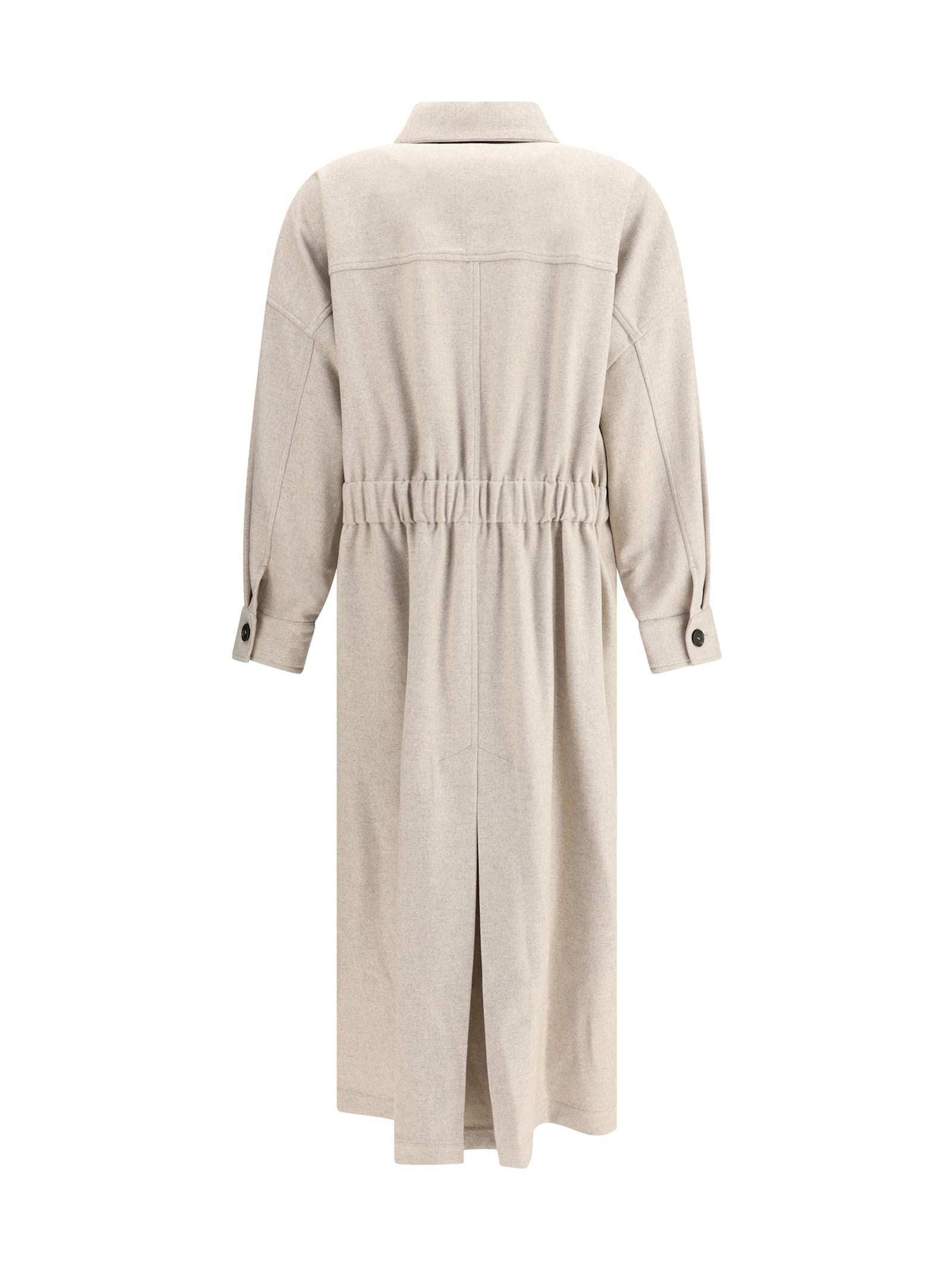 Brunello Cucinelli Silhouette-defining Long Coat With Adjustable Waistband In Neutral