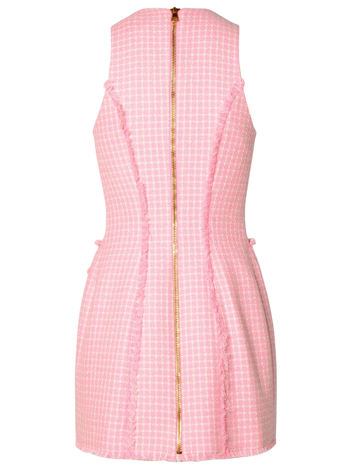 Shop Balmain Pink Cotton Blend Dress In Blanc/rose