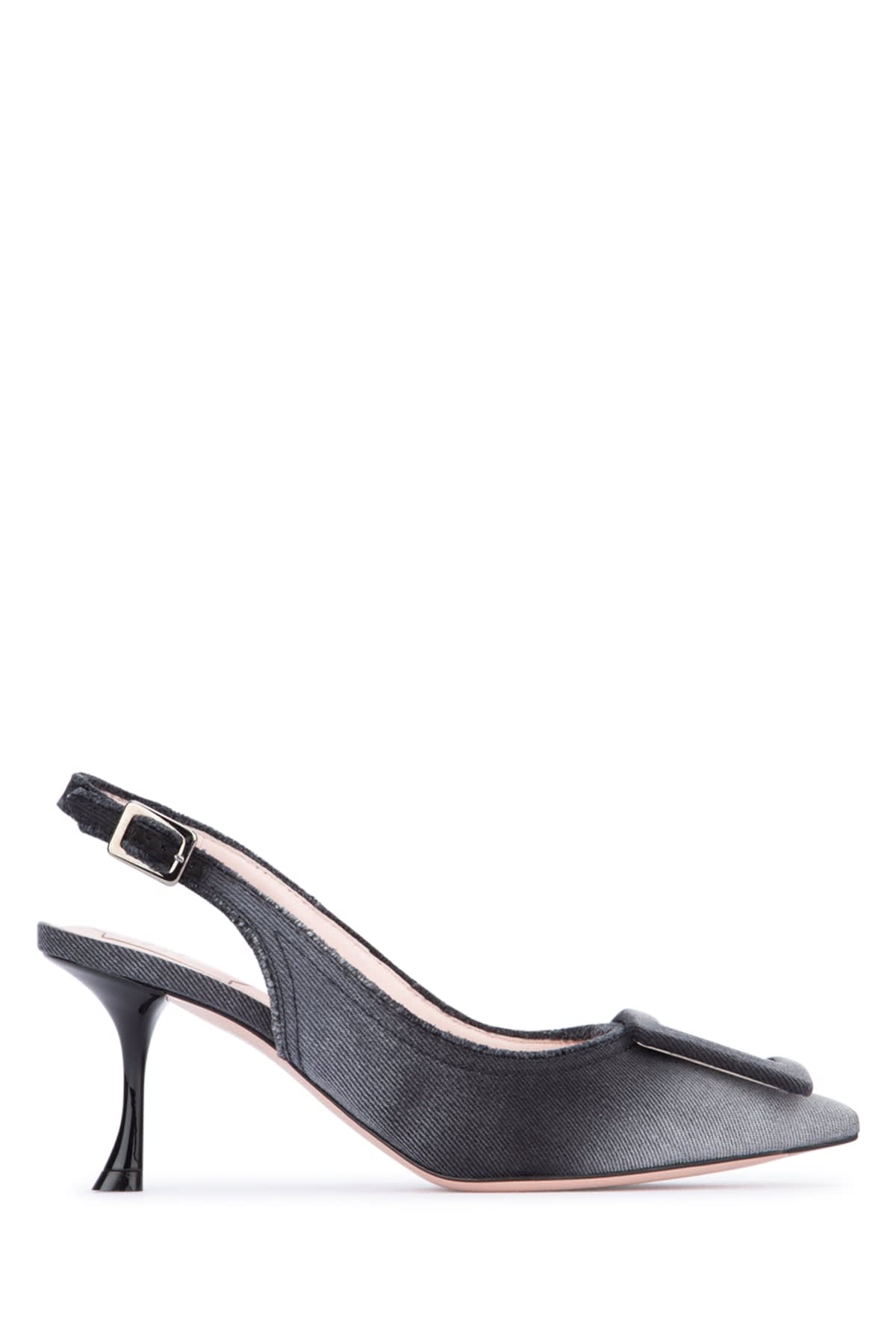 Shop Roger Vivier Fringed Wash Denim Sling Dec 65 In Nero