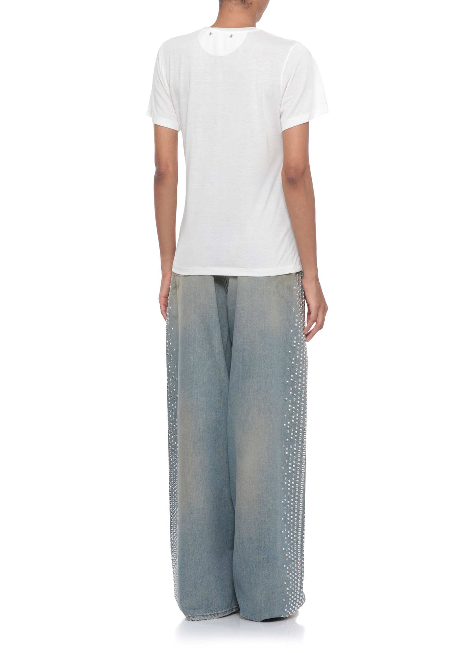 Golden Goose Jersey T-shirt With Metallic Star Detailing And Iconic Logo In White