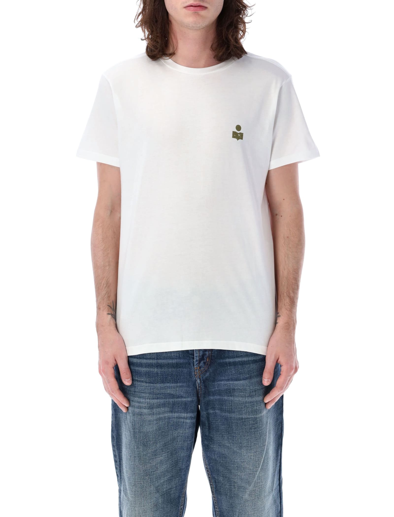 Shop Isabel Marant Zafferh T-shirt In Khaki/white