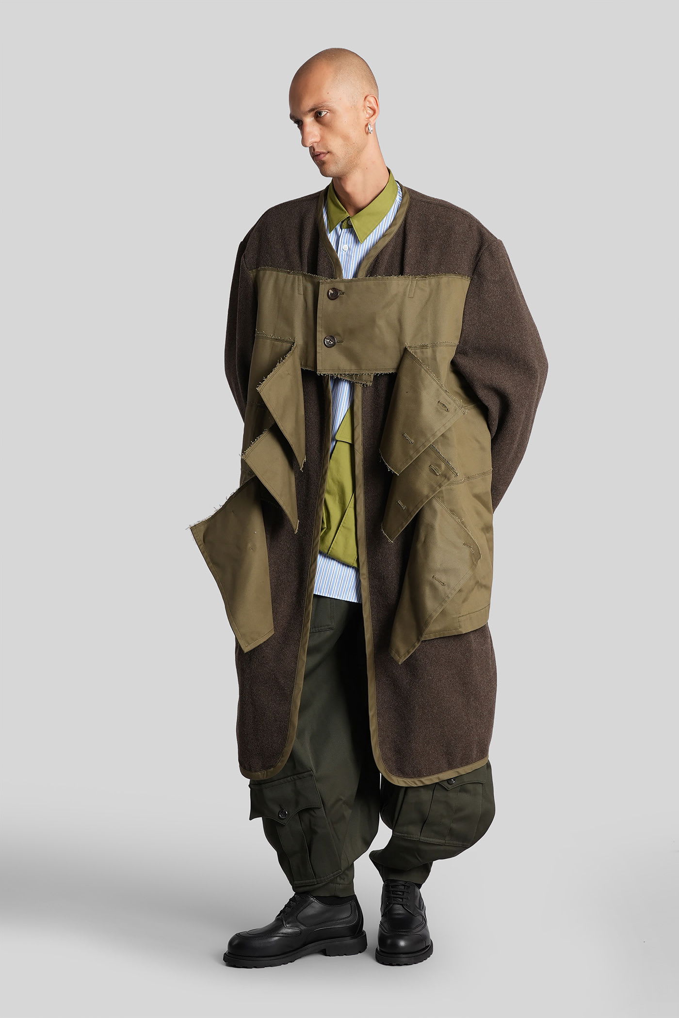 Comme Des Garçons Homme Deux Wool-blend Layered Overcoat In Black