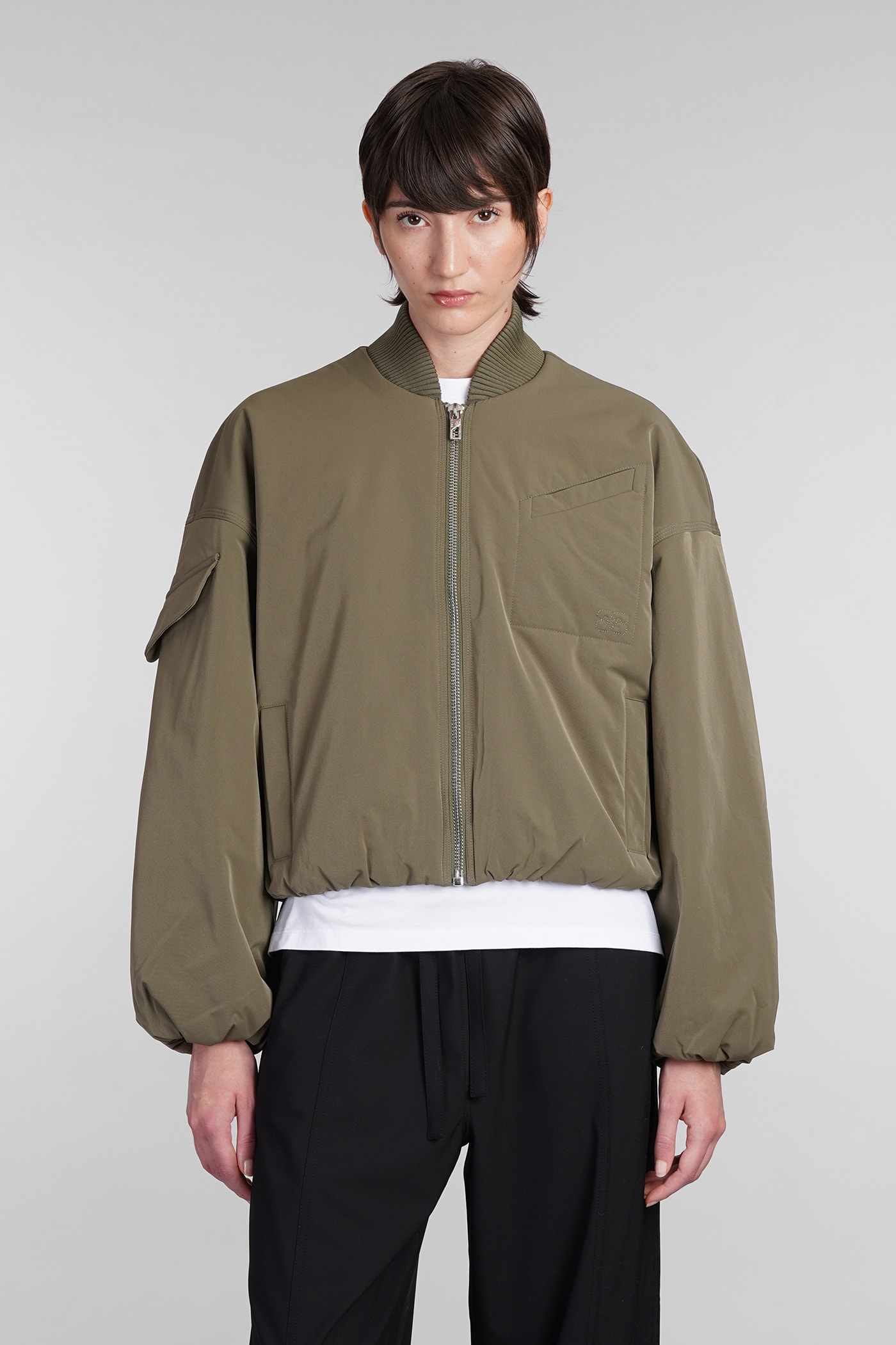 Shop Ganni Bomber In Green Polyester