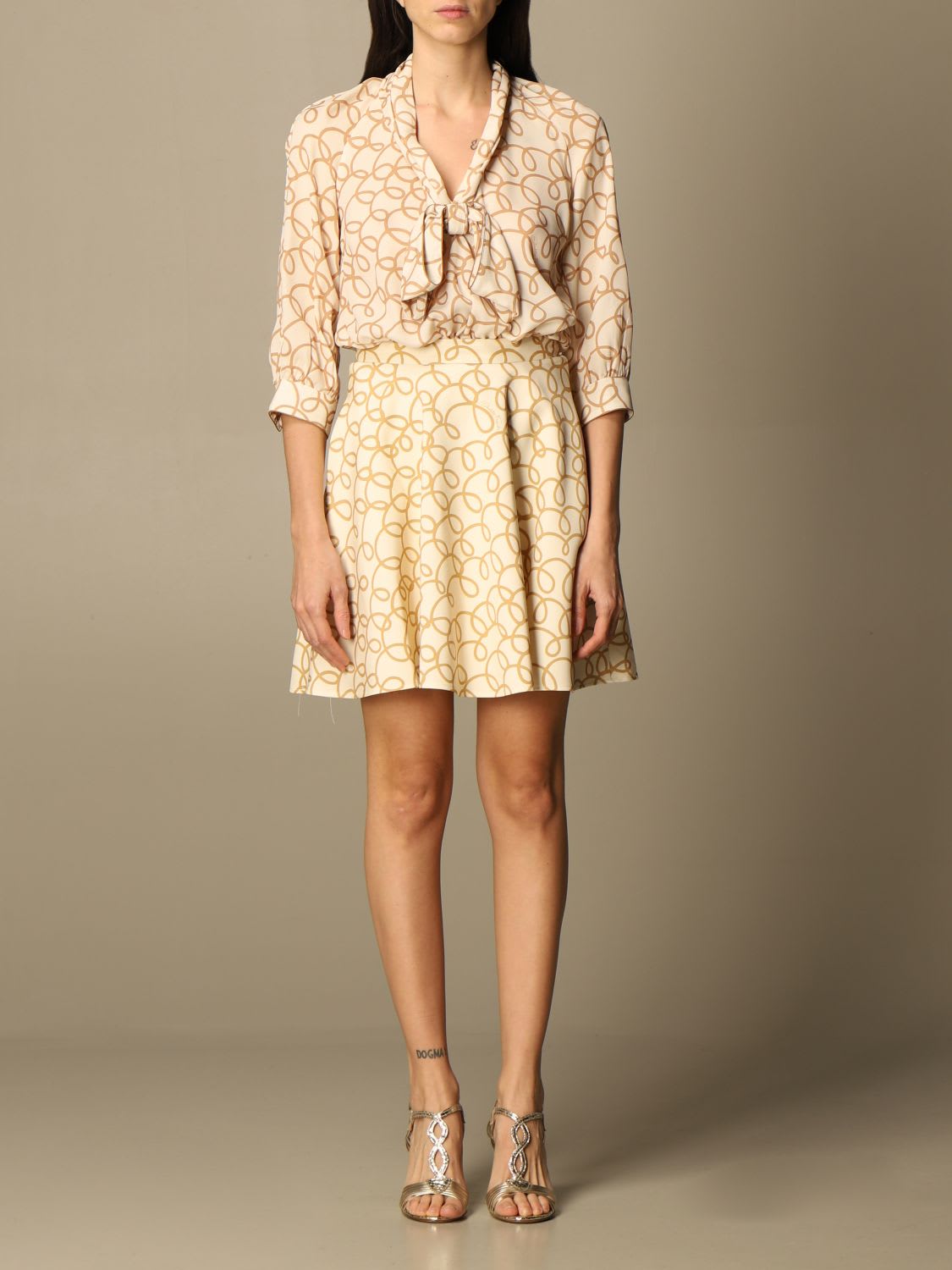 Photo of  Elisabetta Franchi Dress Elisabetta Franchi Short Patterned Dress With Removable Skirt- shop Elisabetta Franchi Dresses online sales