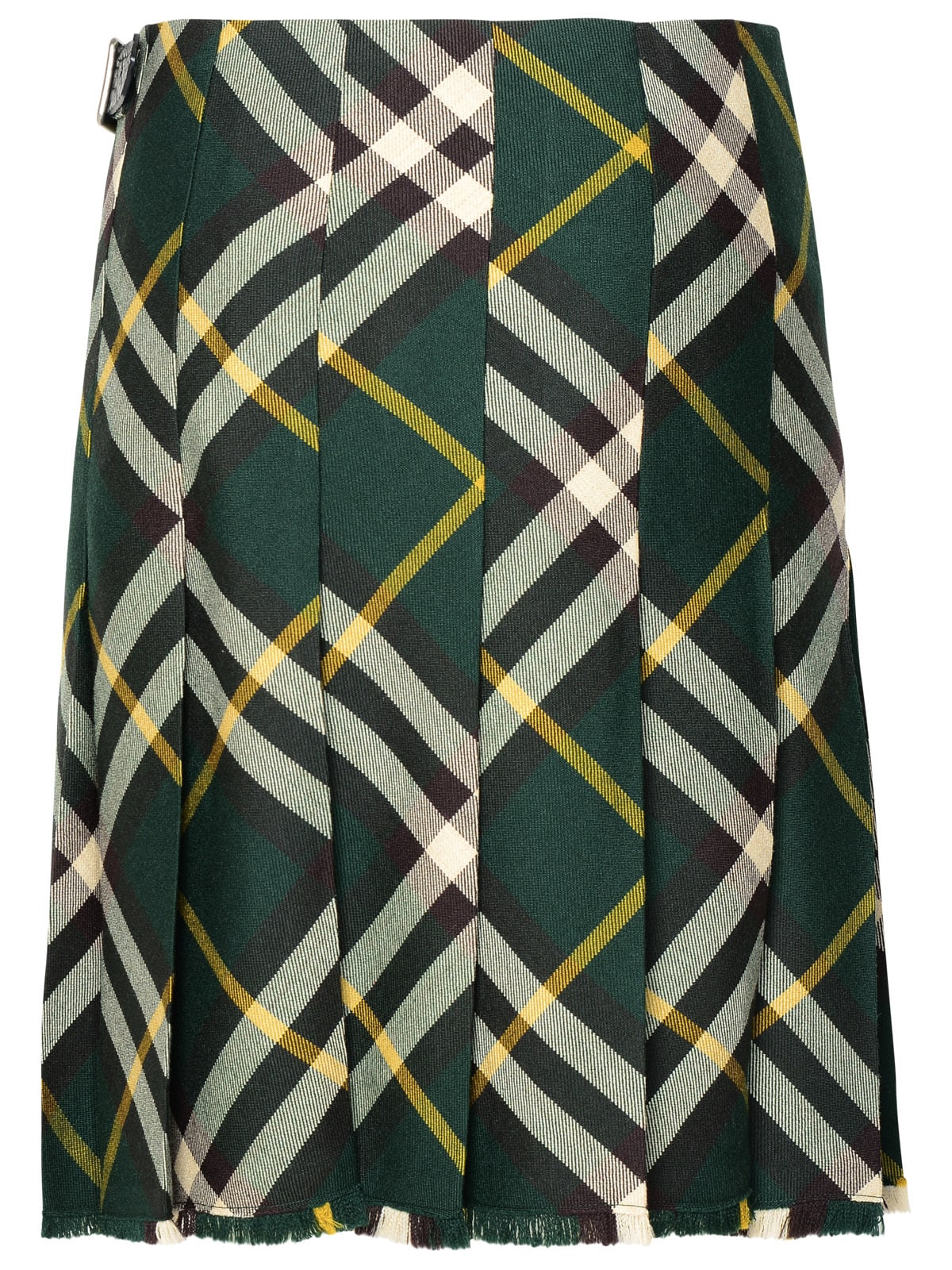 Shop Burberry Green Wool Skirt In Ivy Ip Check